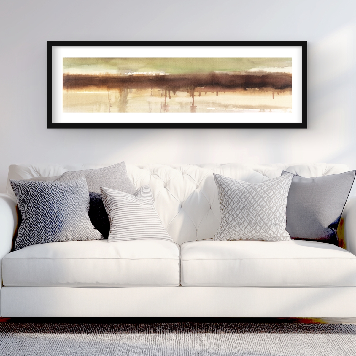 C1FM1648SYKABC 16 x 48 in. Stripes Beige Illustrative Framed Matted Print Wall Art - Home Decor