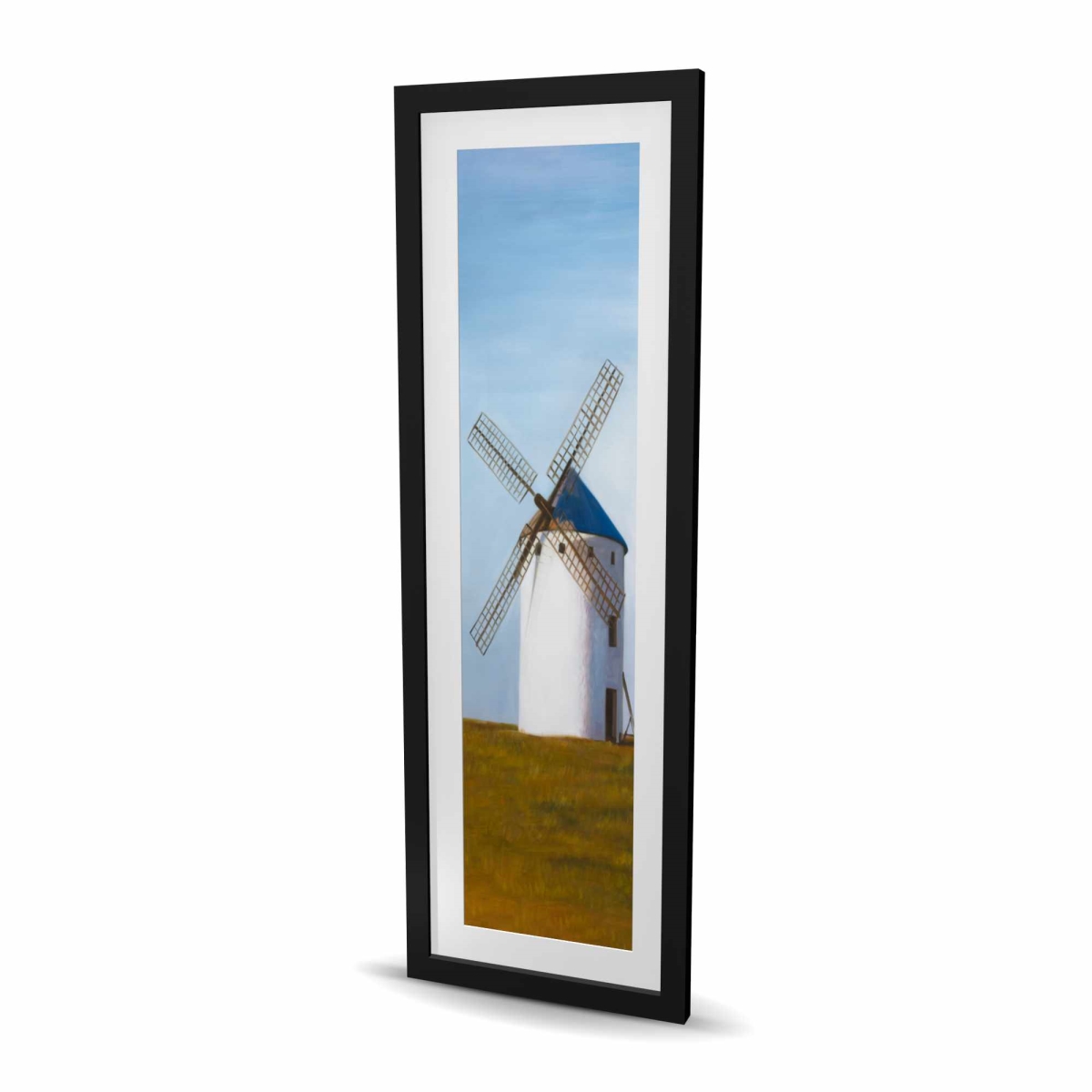 C1FM1648VRE072 16 x 48 in. Big Windmill - White Framed Matted Print Wall Art - Home Decor Art