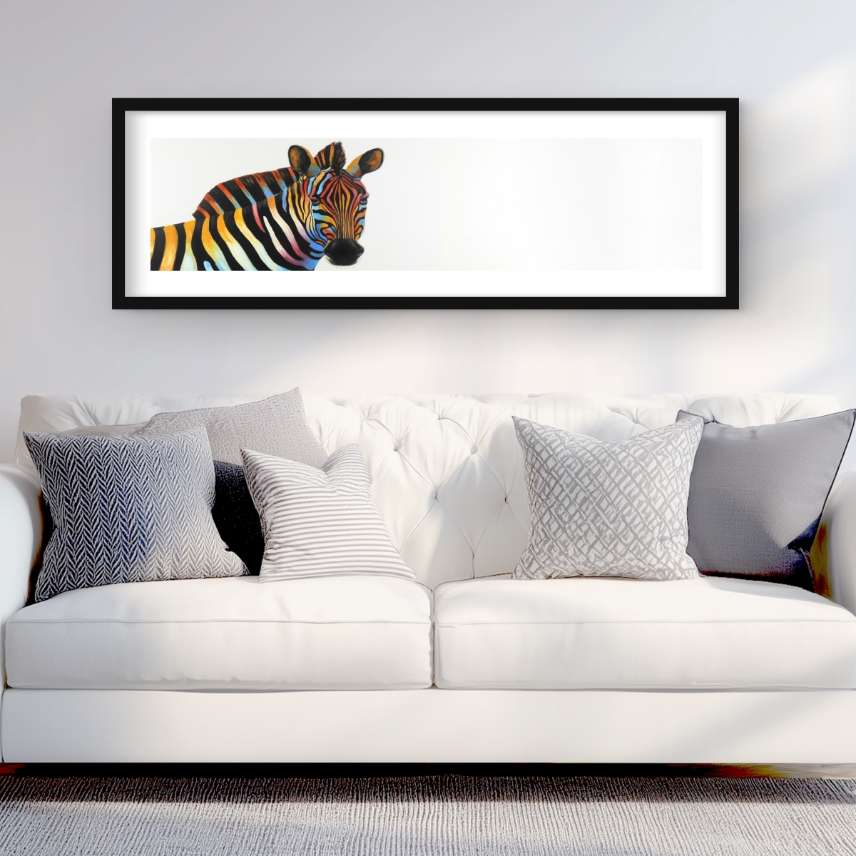 C1FM1648VX0VJ7 16 x 48 in. Colorful Zebra Profile Print Wall Art - Framed Matted Living Room Art