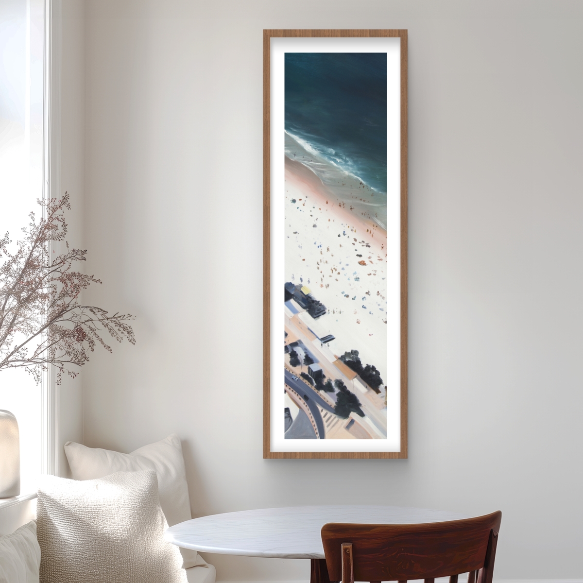 C1FM1648Y3TTB7 16 x 48 in. Hot Day At the Beach - Coastal Satellite View Framed Print Wall Art