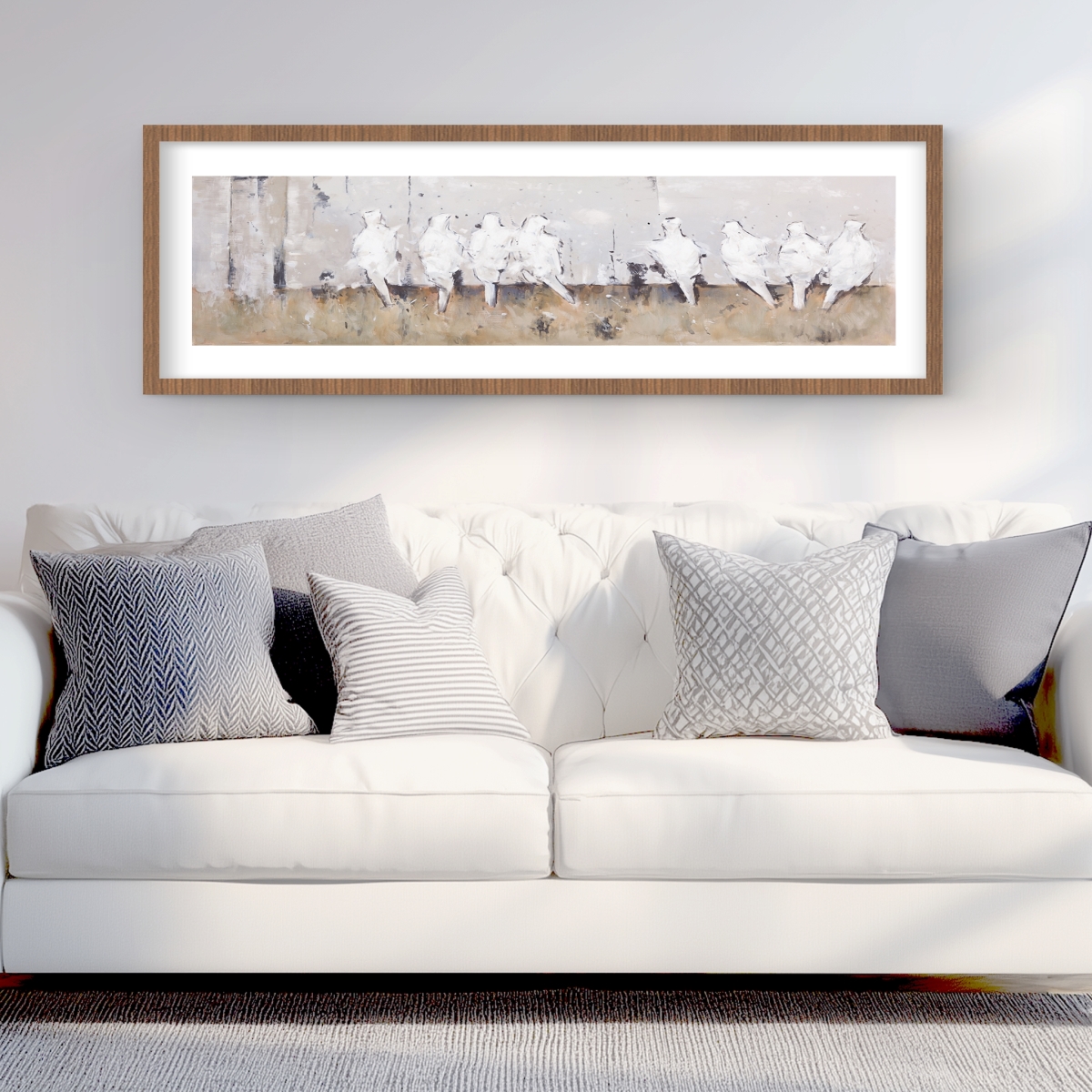 C1FM1648A4ETJ5 16 x 48 in. Eight Perched Birds - Modern Framed Print Wall Art for Home Decor