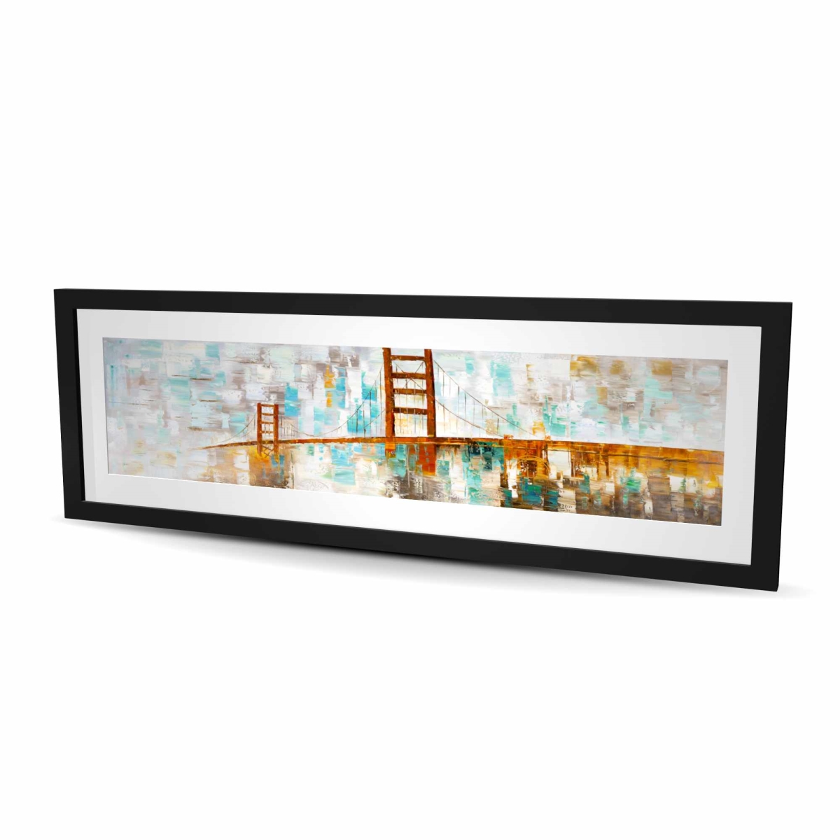 C1FM1648A5MGPY 16 x 48 in. Golden Gate with Turquoise Paint Spots - Framed Matted Print Wall Art