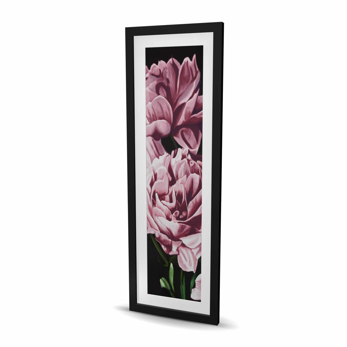 C1FM1648I9OCIV 16 x 48 in. Pink Peonies - Floral Black Framed Matted Print Wall Art - Home Decor