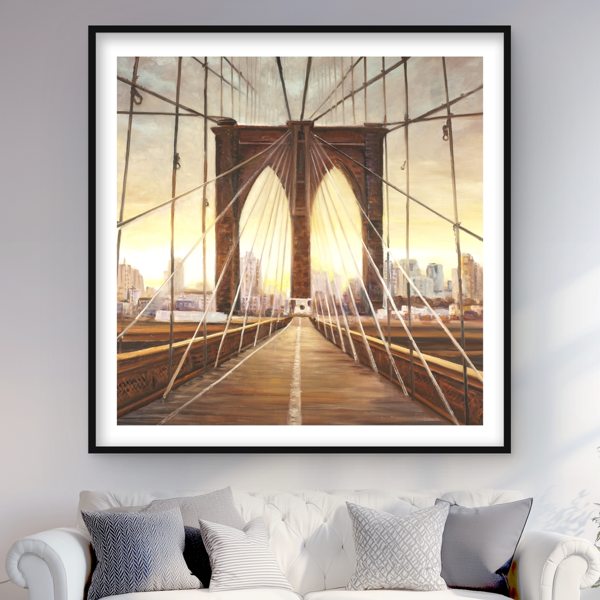 C1FM4848GLOPSS 48 x 48 in. Sunset on the Brooklyn Bridge Wall Art - Hyperrealist Bedroom Print