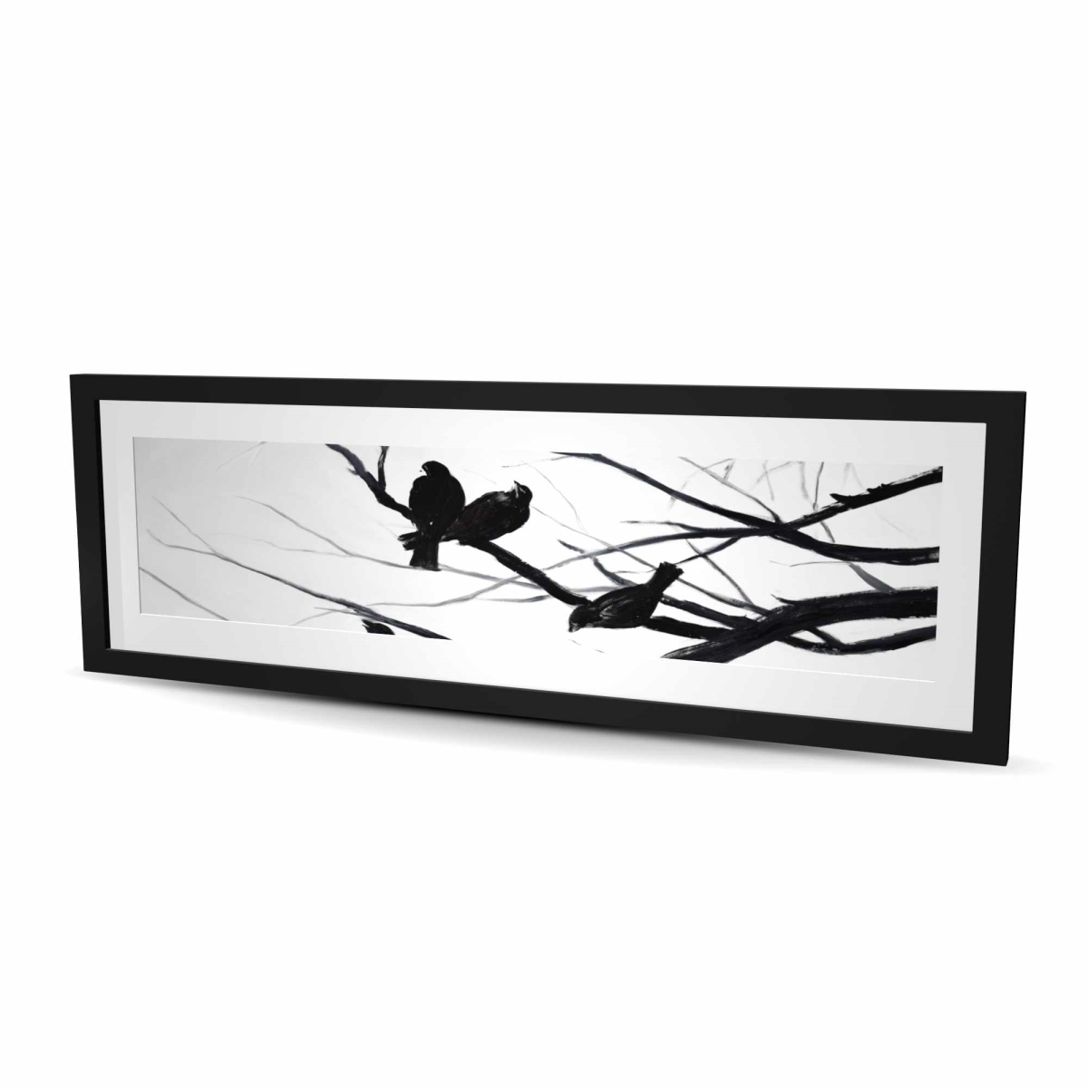 C1FM1648LAU96A 16 x 48 in. Birds & Branches Silhouette - Black & White Framed Print Wall Art