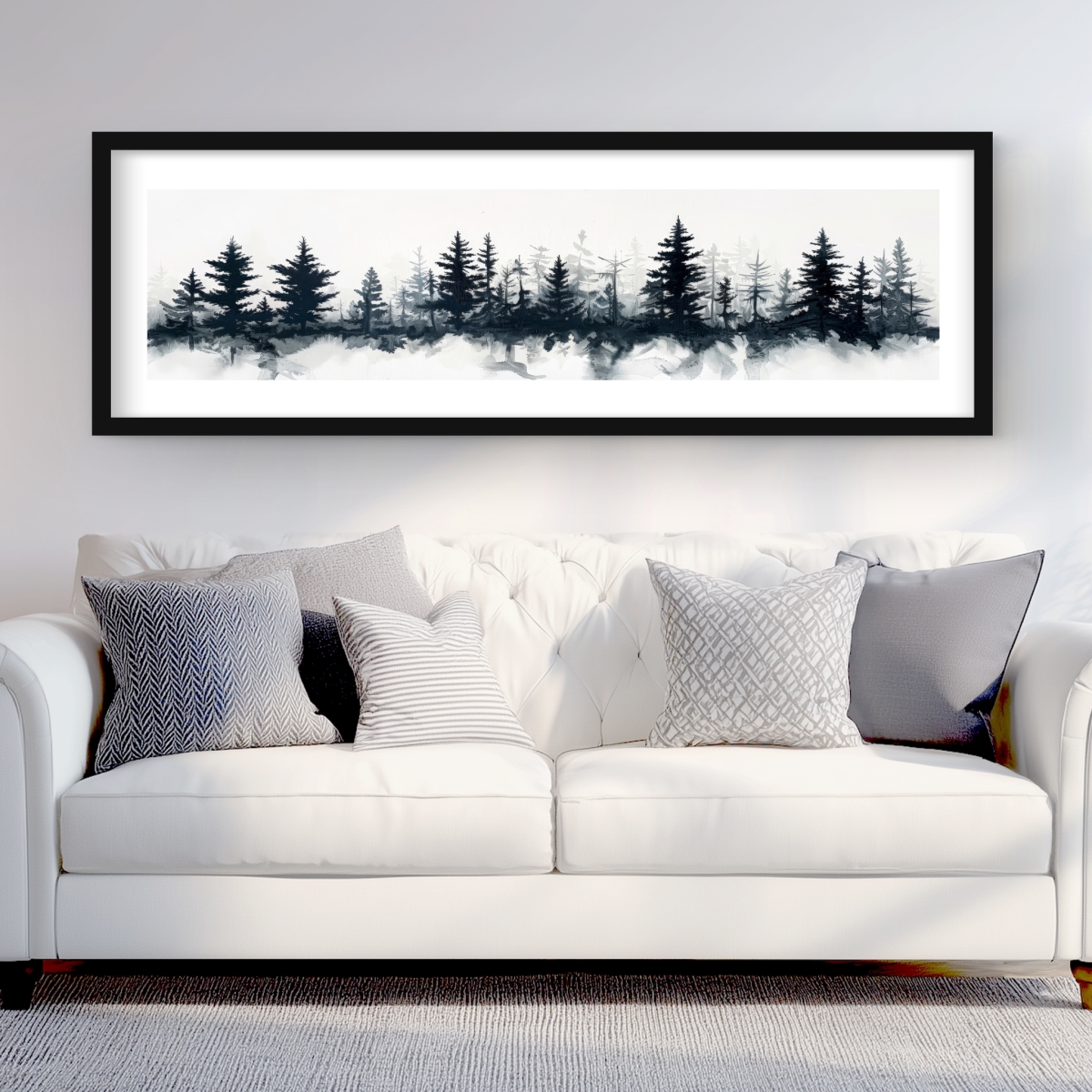 C1FM2060JNEOC5 20 x 60 in. Tree Line - White Framed Matted Print Wall Art - Home Decor Art