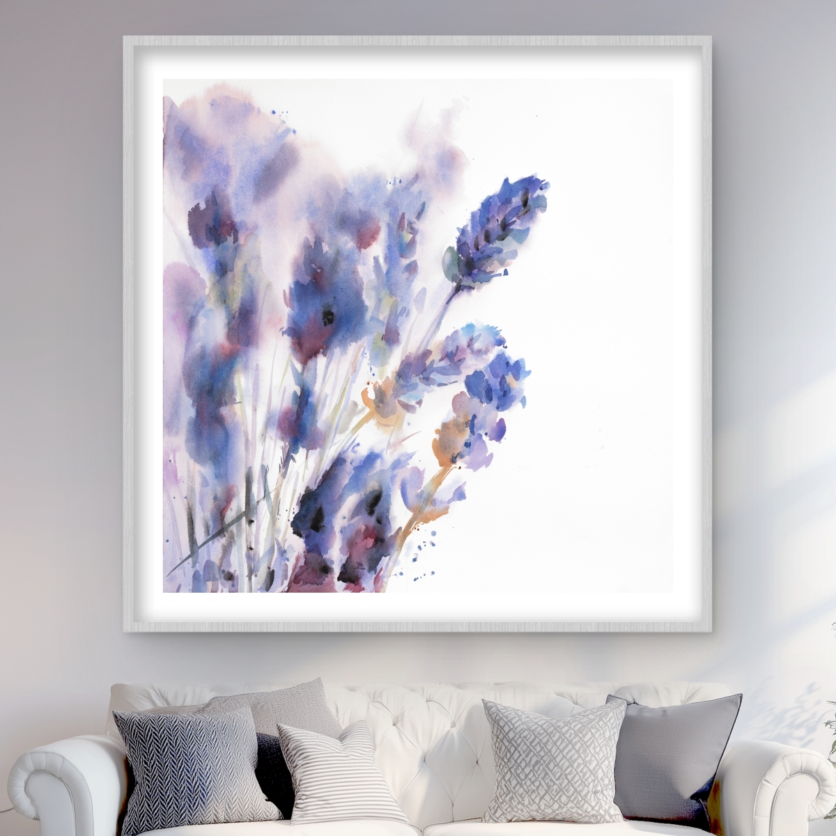 C1FM4848I90LY2 48 x 48 in. Watercolor Lavender Flowers Print Wall Art - Botanical Purple Decor