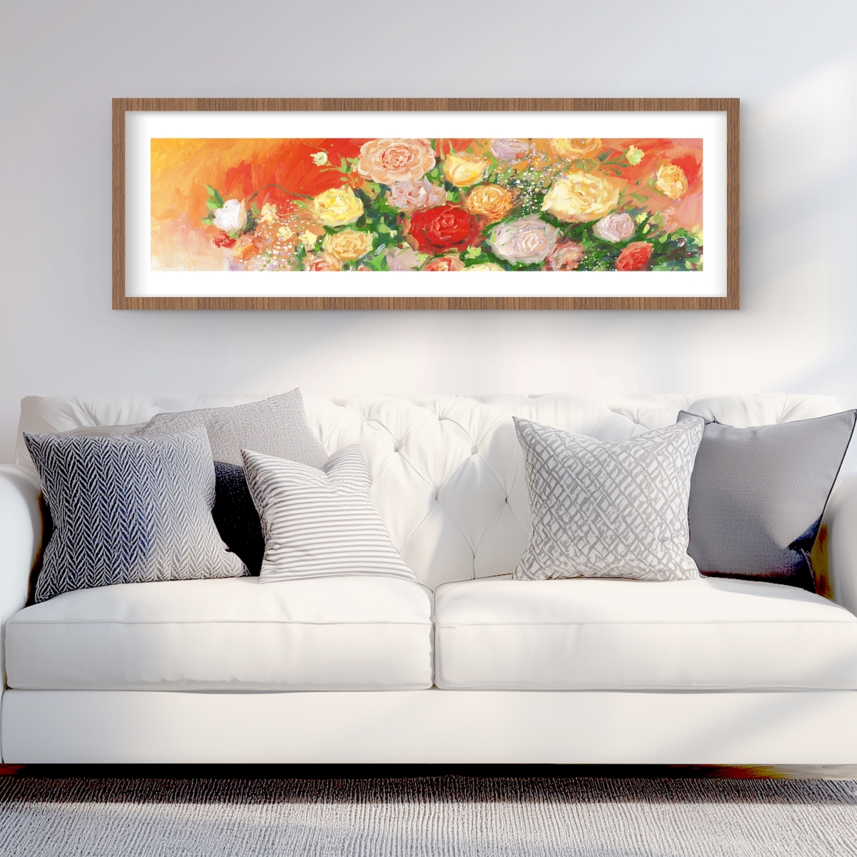 C1FM1648EL1LWM 16 x 48 in. Bouquet of Multicolor Abstract Flowers Wall Art - Red Botanical Print