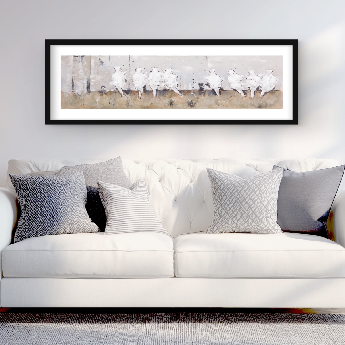 C1FM1648DXTG5H 16 x 48 in. Eight Perched Birds - White Framed Matted Print Wall Art - Home Decor