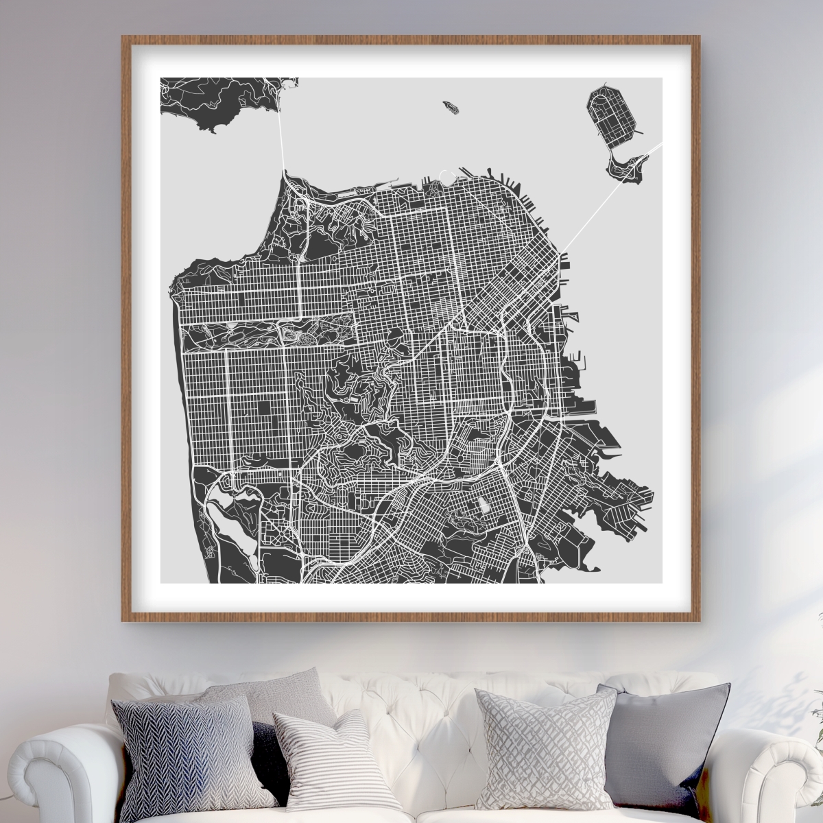 C1FM4848O7KJJP 48 x 48 in. San Francisco City Plan Framed Matted Print Wall Art - Home Decor