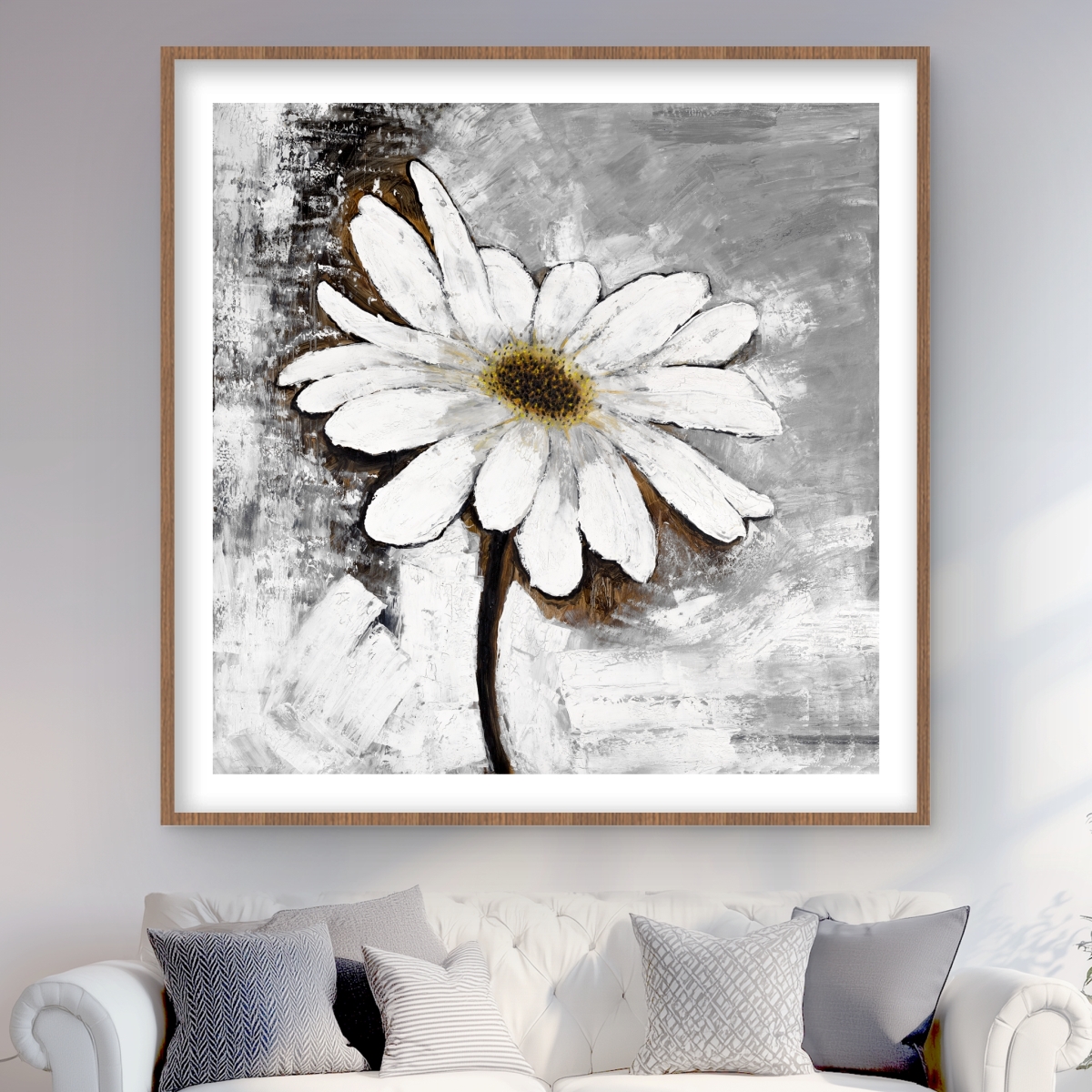 C1FM4848SEMNDS 48 x 48 in. Abstract Daisy - Floral Modern Framed Print Wall Art for Home Decor