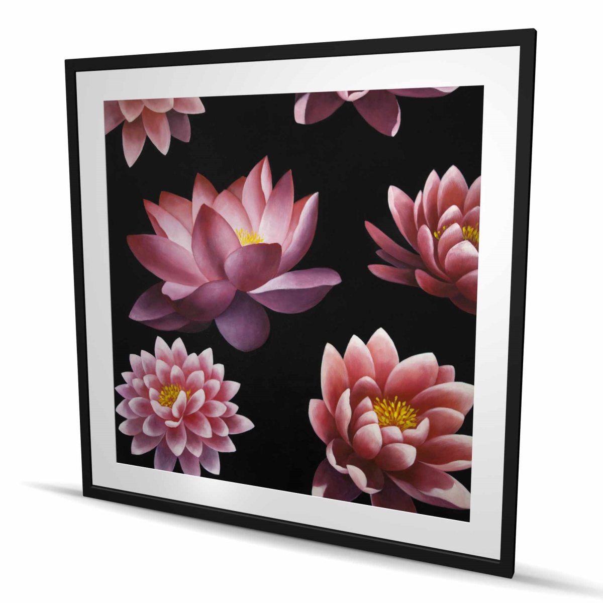 C1FM4848T29KRV 48 x 48 in. Lotus Flower Pattern Black Framed Matted Print Wall Art - Home Decor