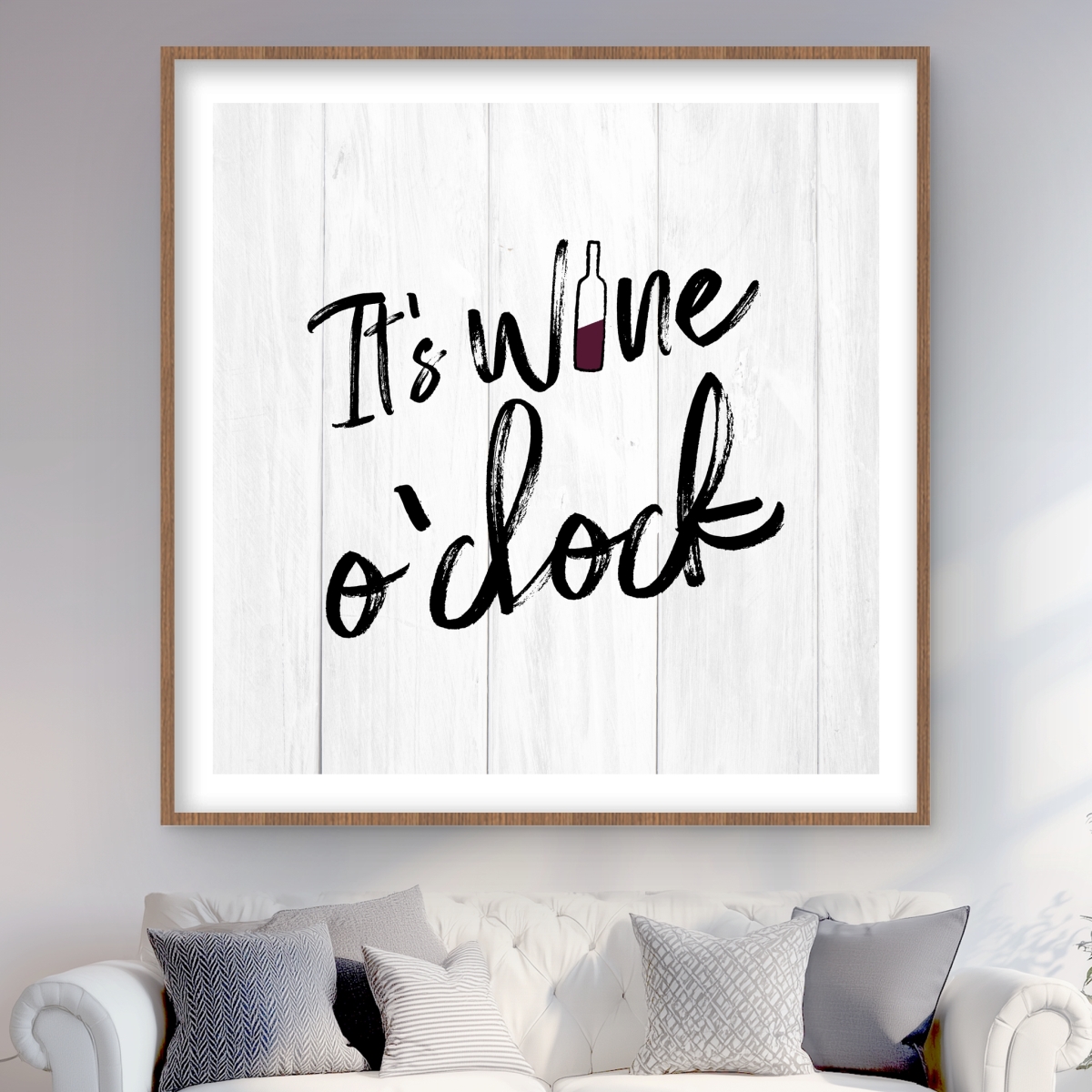 C1FM4848TC7IVB 48 x 48 in. It Wine O Clock - Motivational Black & White Framed Print Wall Art