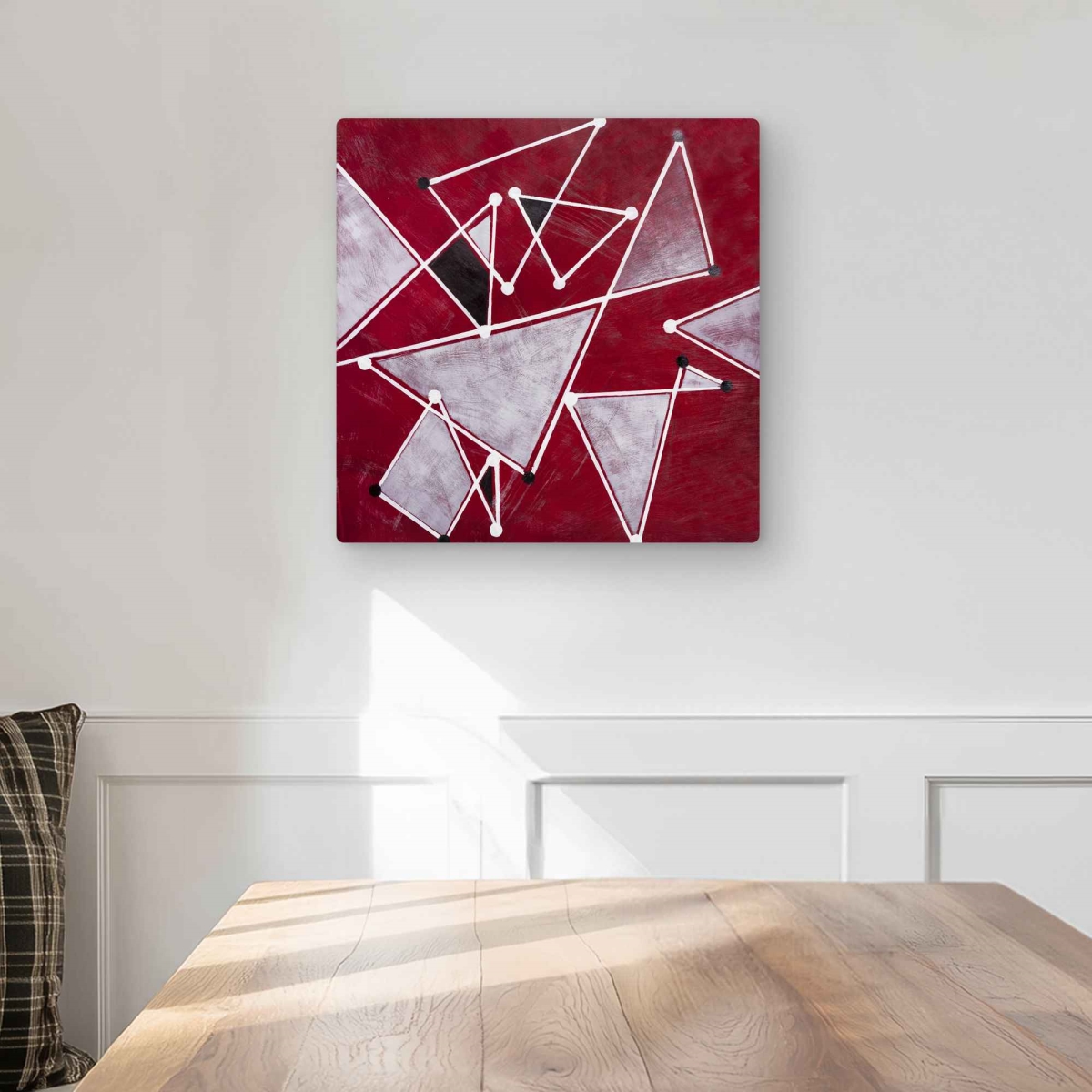 C1MP1616DUVXRF 16 x 16 in. White Triangles On Red Background Wall Art - Abstract Shapes Metal Print