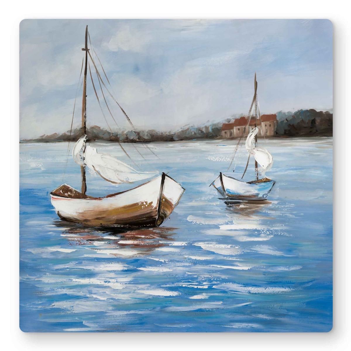 C1MP1616ZA1S8A 16 x 16 in. Two Boats on the Water Wall Art - Contemporary Brown Metal Print