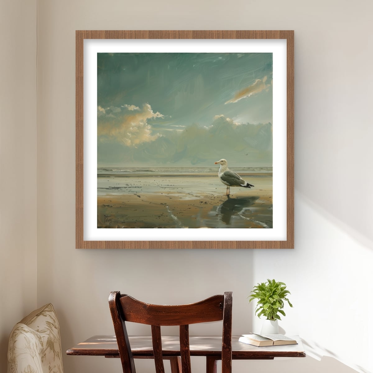 C1FM242474YLLN 24 x 24 in. Relaxed Seagull - White Framed Matted Print Wall Art for Home Decor