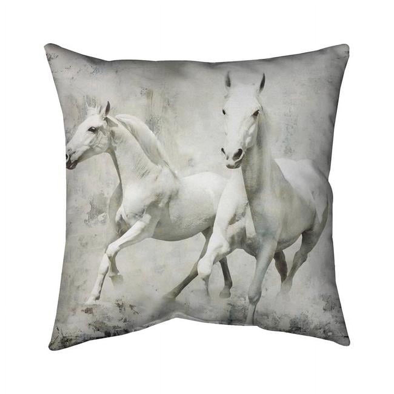 20 x 20 in. Two White Horse Running-Double Sided Print Indoor Pillow