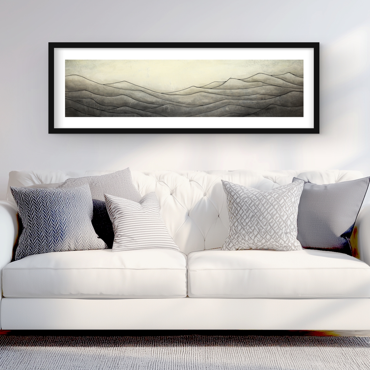 C1FM1648KVSVH9 16 x 48 in. Desaturated Waves - Framed Matted Print Wall Art for Bedroom Decor