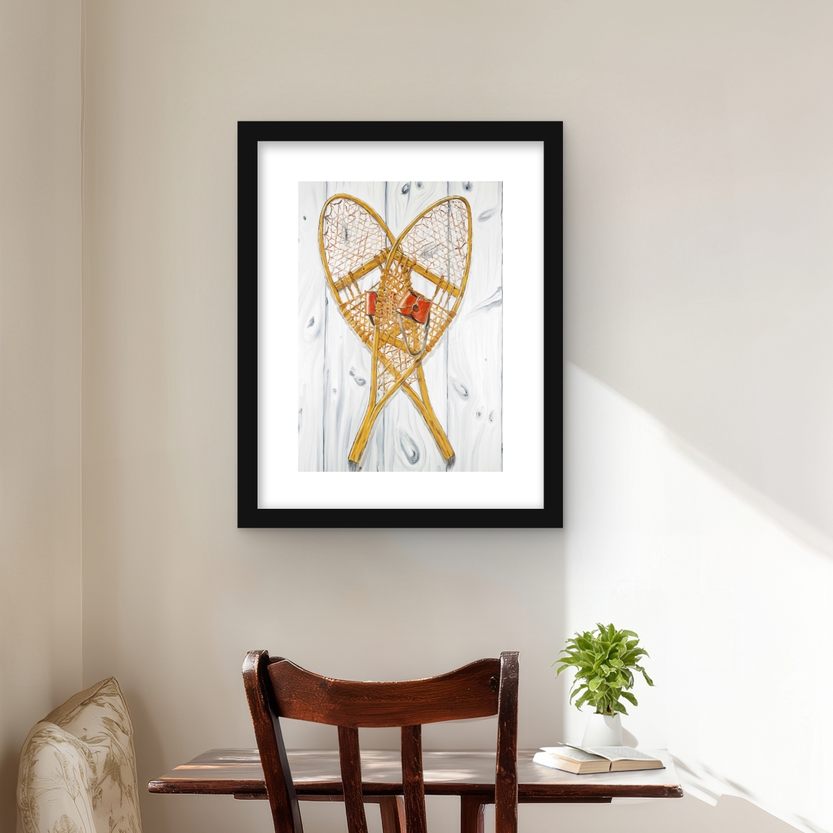 C1FM1620XFHU7V 16 x 20 in. Vintage Wood Snowshoes - Hobbies Orange Framed Print Wall Art - Decor