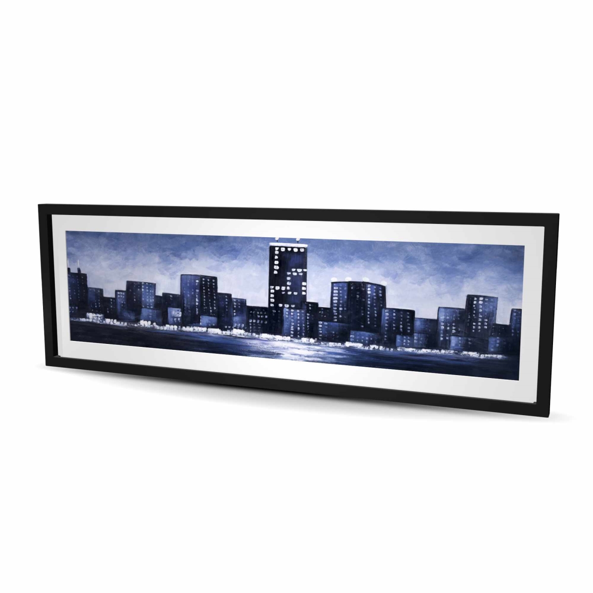 C1FM2060PG9SPW 20 x 60 in. Dark Blue Cityscape Modern Framed Matted Print Wall Art - Home Decor