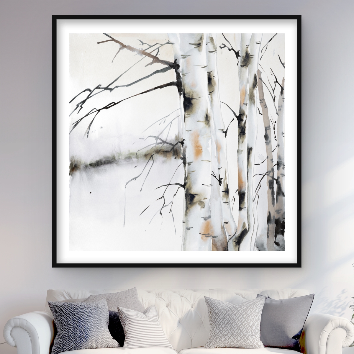 C1FM4848E1EDUC 48 x 48 in. Winter Birches - Minimalist Framed Print Wall Art - Home Decor Art