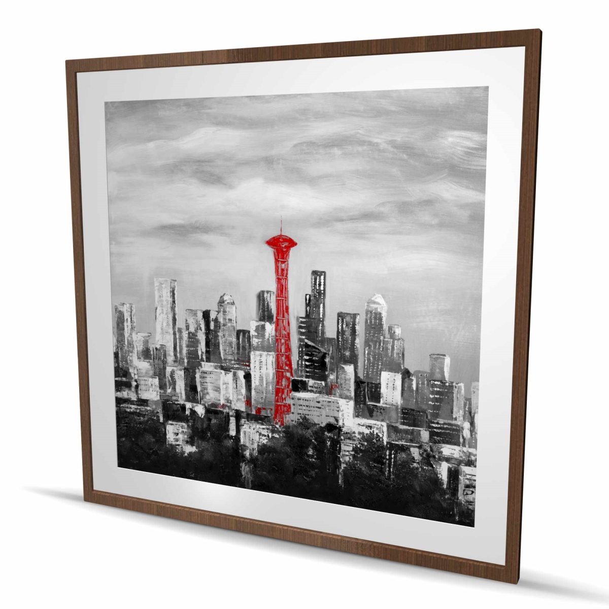 C1FM4848K2PP6S 48 x 48 in. Space Needle In Red - Framed Matted Print Wall Art - Home Decor