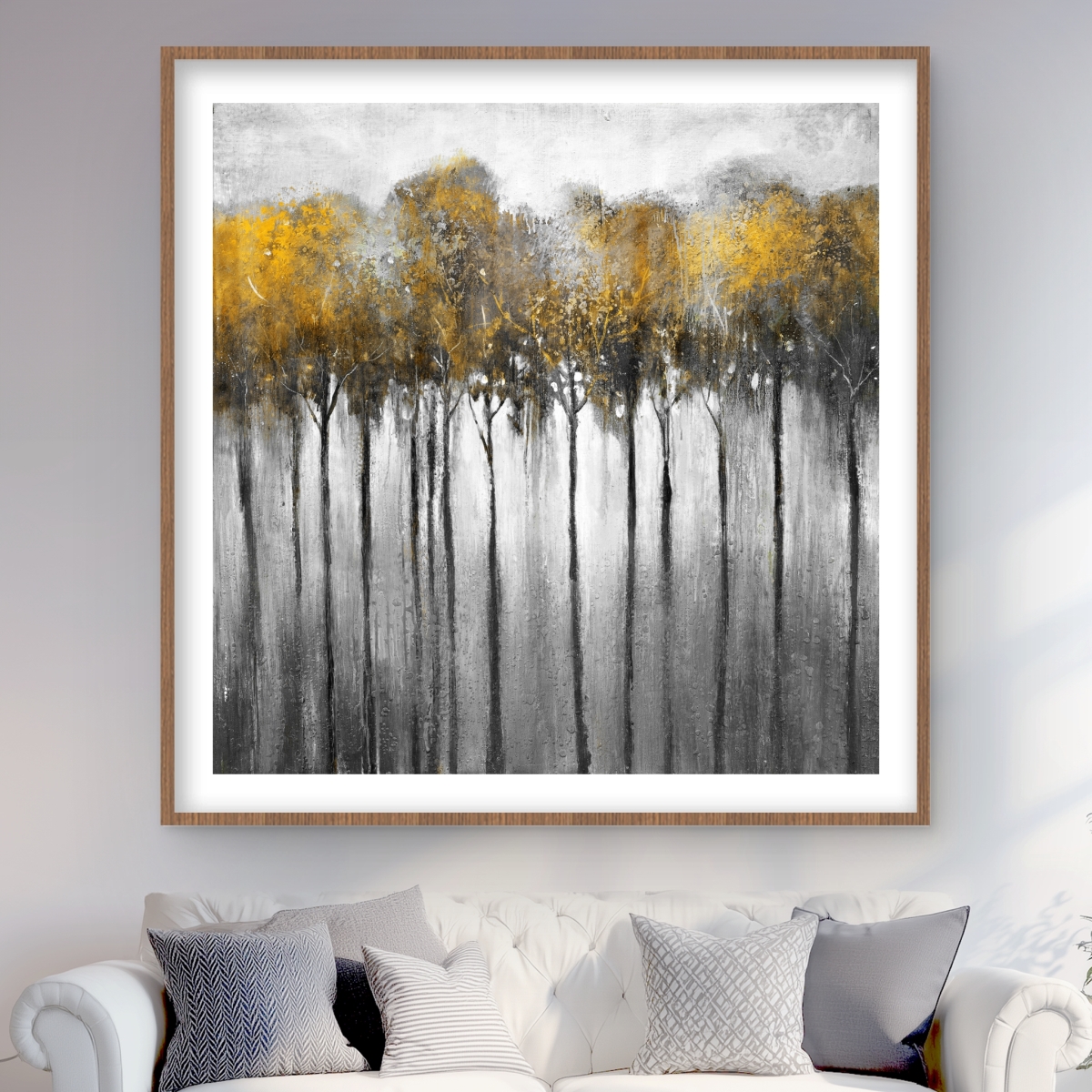 C1FM4848KL89XD 48 x 48 in. Abstract Yellow Forest - Framed Matted Print Wall Art for Home Decor