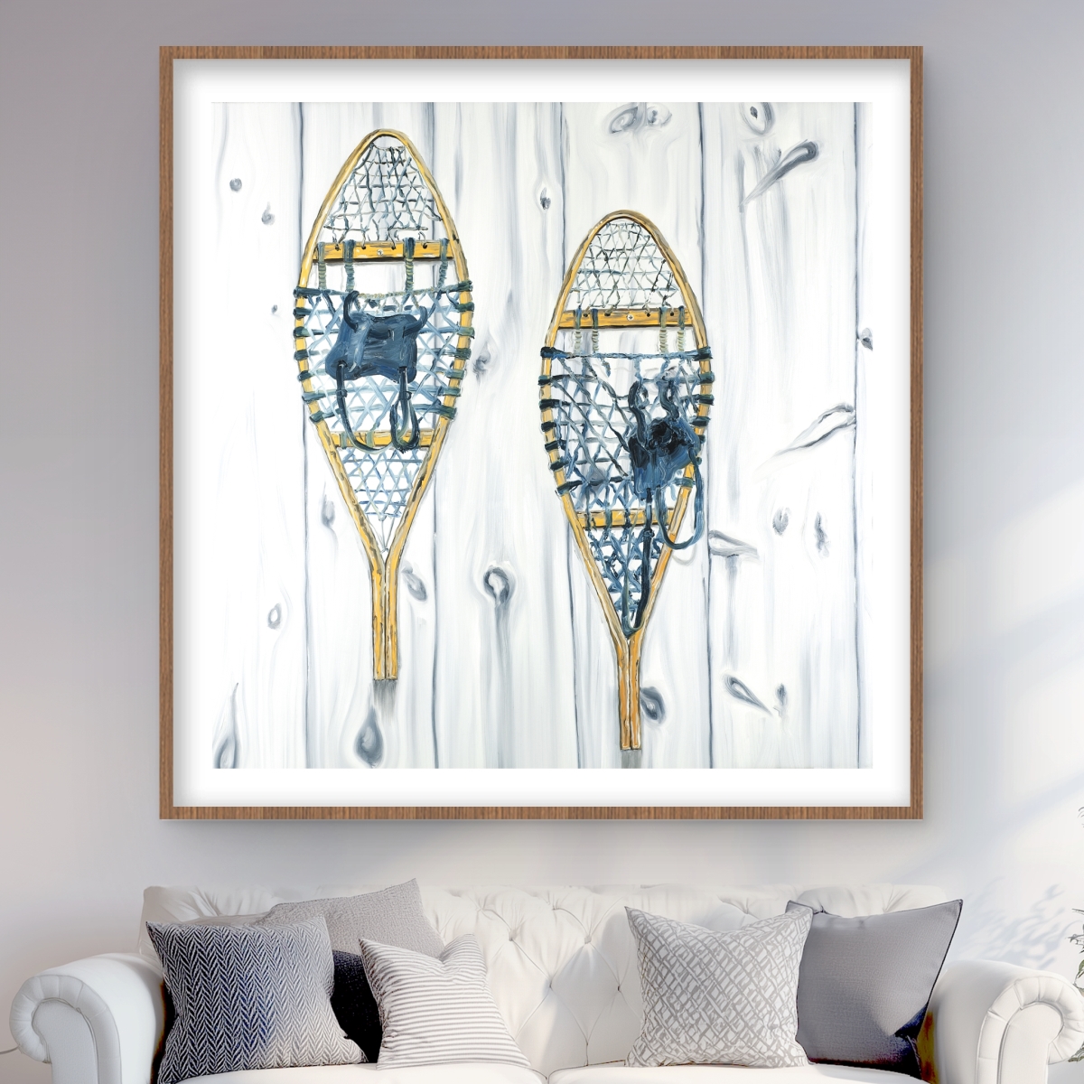 C1FM4848TC219P 48 x 48 in. Vintage Wood Snowshoes Print Wall Art - Rustic Home Decor Framed Art