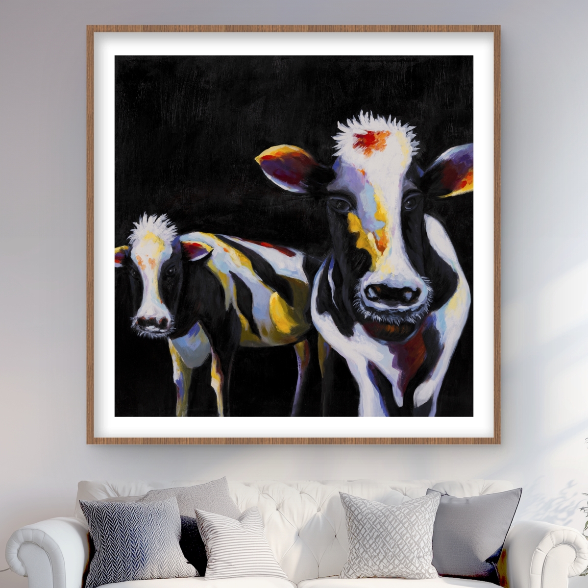 C1FM4848WRB46V 48 x 48 in. Two Funny Cows - Rustic Animals Framed Print Wall Art for Home Decor