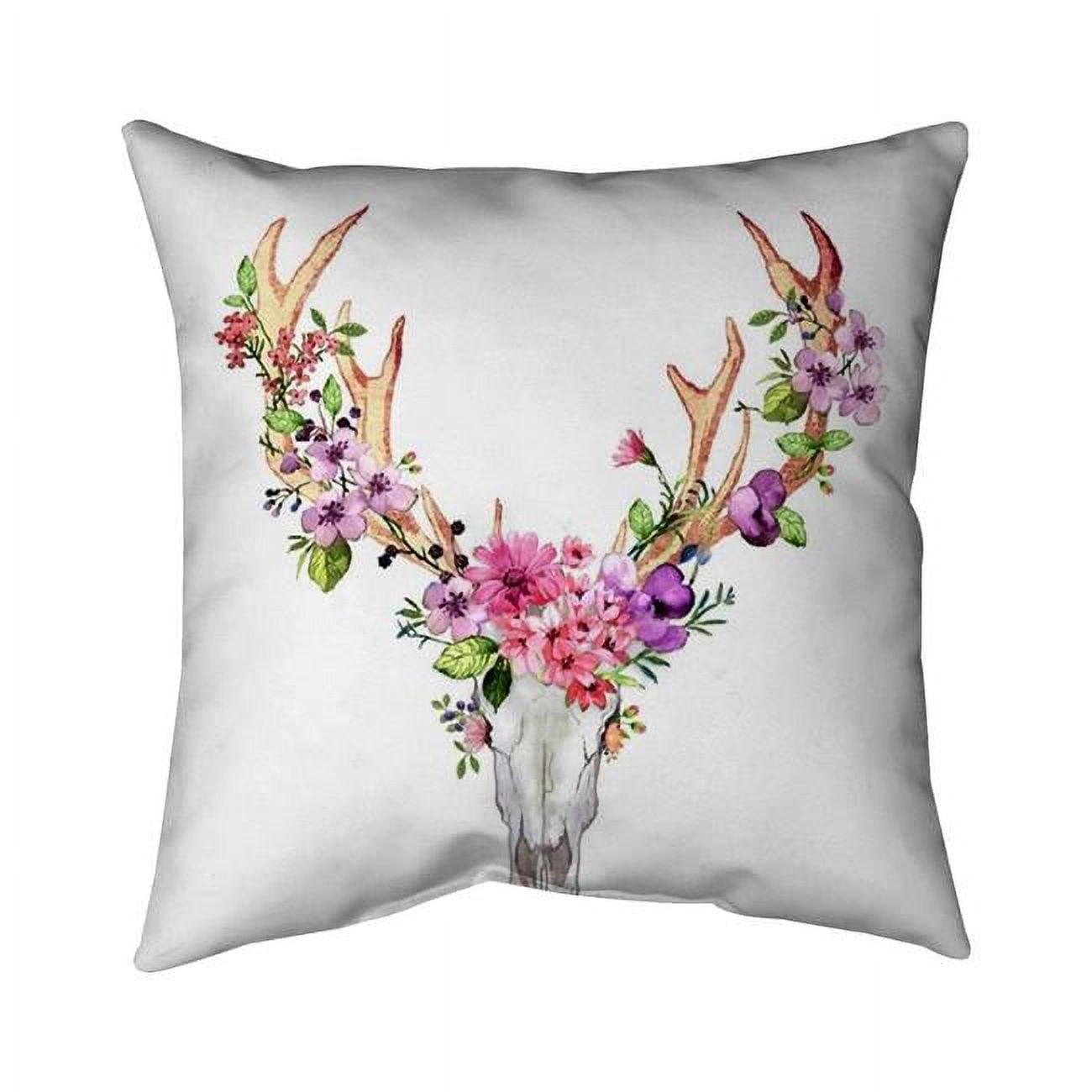 20 x 20 in. Deer Skull with Flowers-Double Sided Print Indoor Pillow