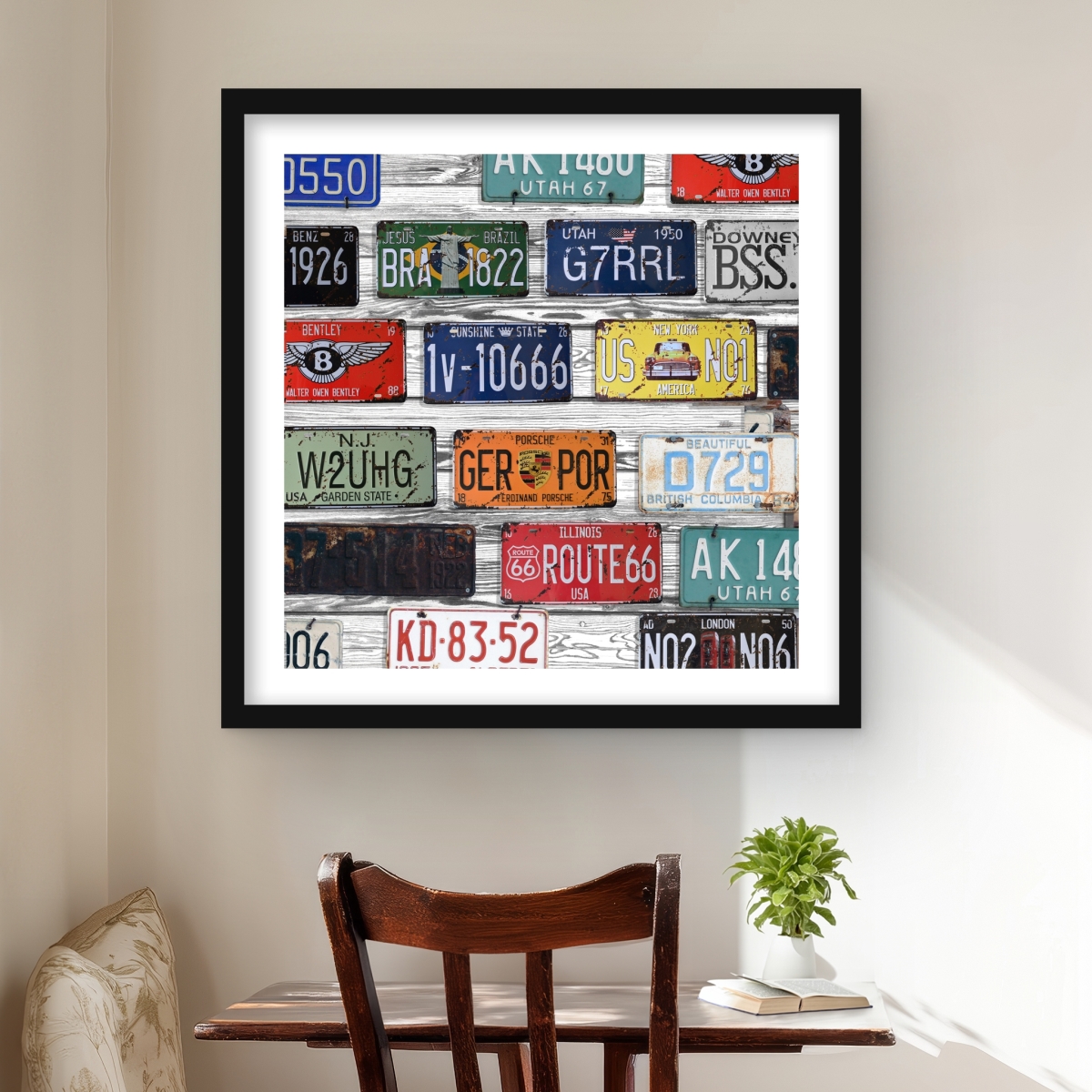 C1FM24249ISPFC 24 x 24 in. Number Plates - Industrial Framed Matted Print Wall Art for Man Cave