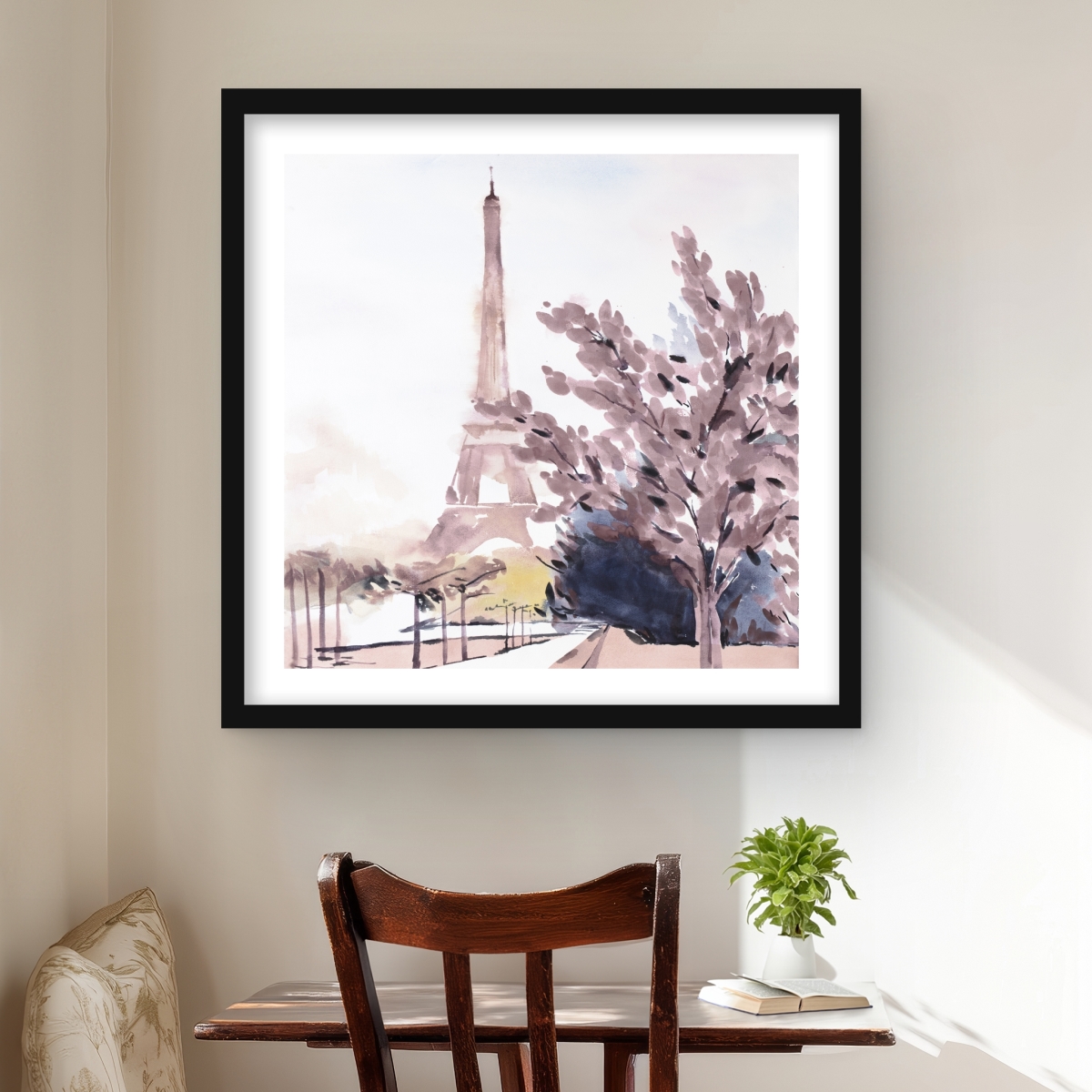 C1FM2424DPMY7M 24 x 24 in. Paris & Eiffel Scene Wall Art - Romantic Matted Print for Home Decor