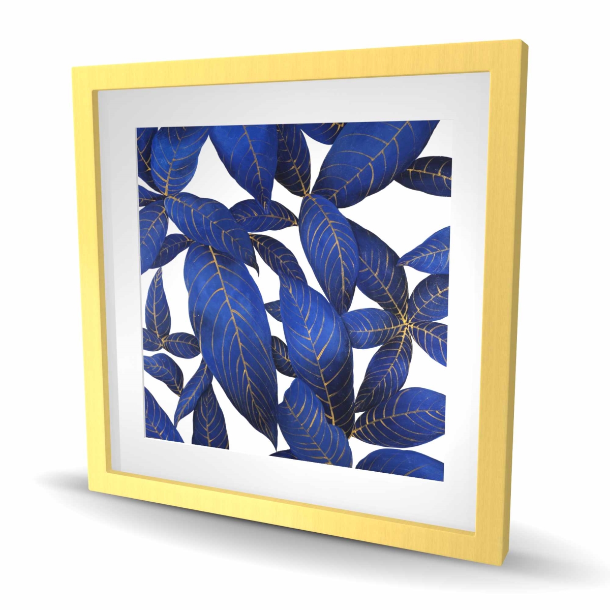 C1FM2424D7IGM4 24 x 24 in. Abstract Modern Blue Leaves - Exotic Classic Framed Print Wall Art