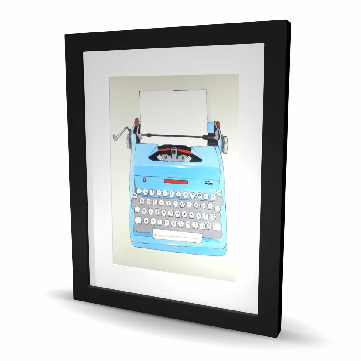 C1FM1620ID2SS0 16 x 20 in. Blue Typewriter Machine - Framed Matted Print Wall Art for Home Decor