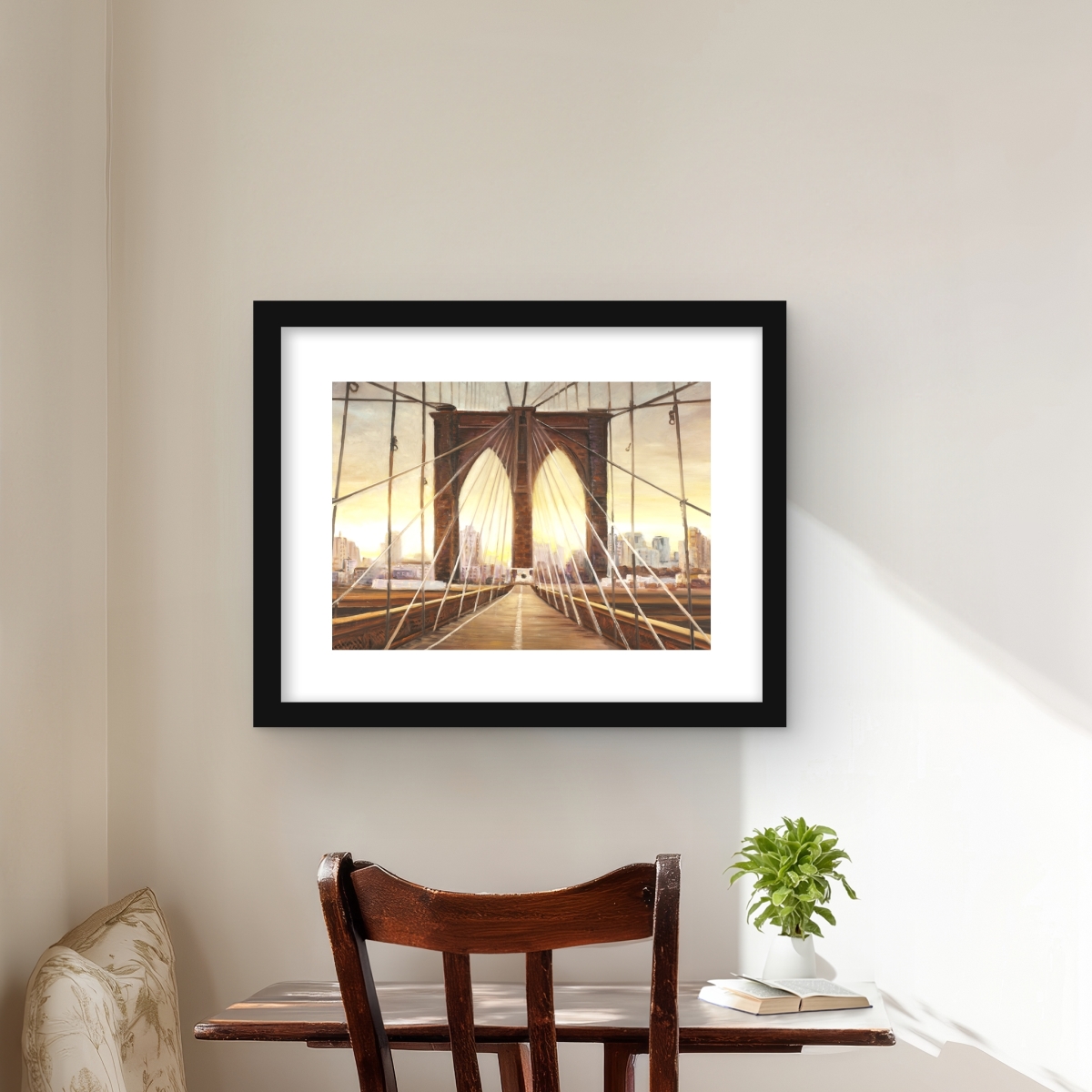 C1FM1620RYYM4R 16 x 20 in. Sunset on the Brooklyn Bridge - Hyperrealist Framed Print Wall Art