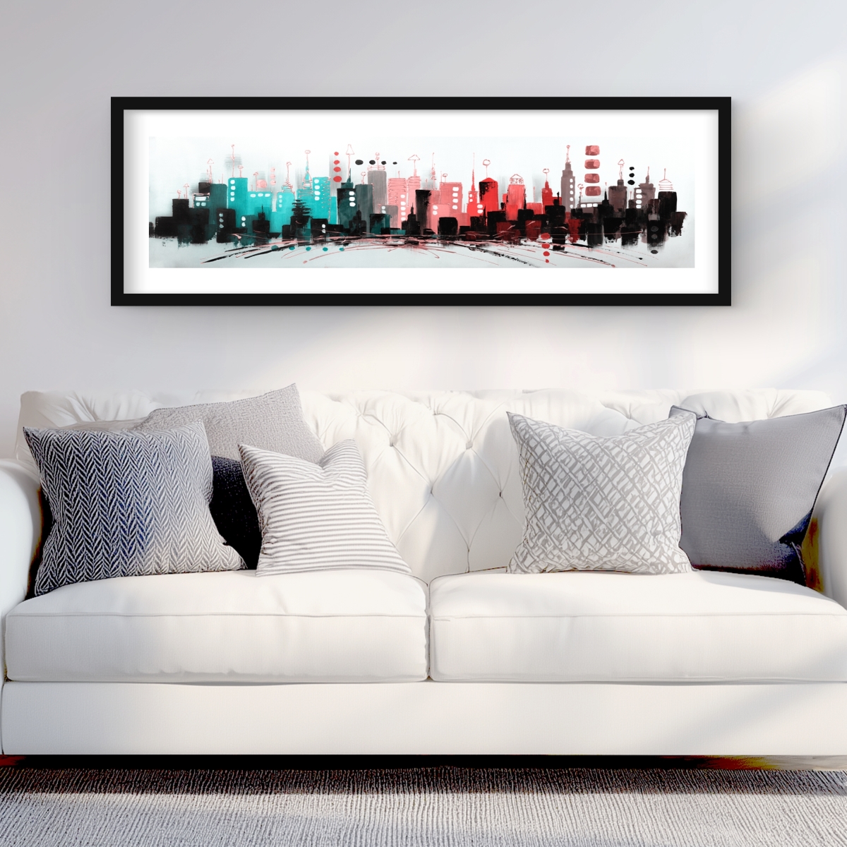 C1FM16486DAM2T 16 x 48 in. Cityscape with Rose Gold Colors Wall Art - Contemporary Shapes Print