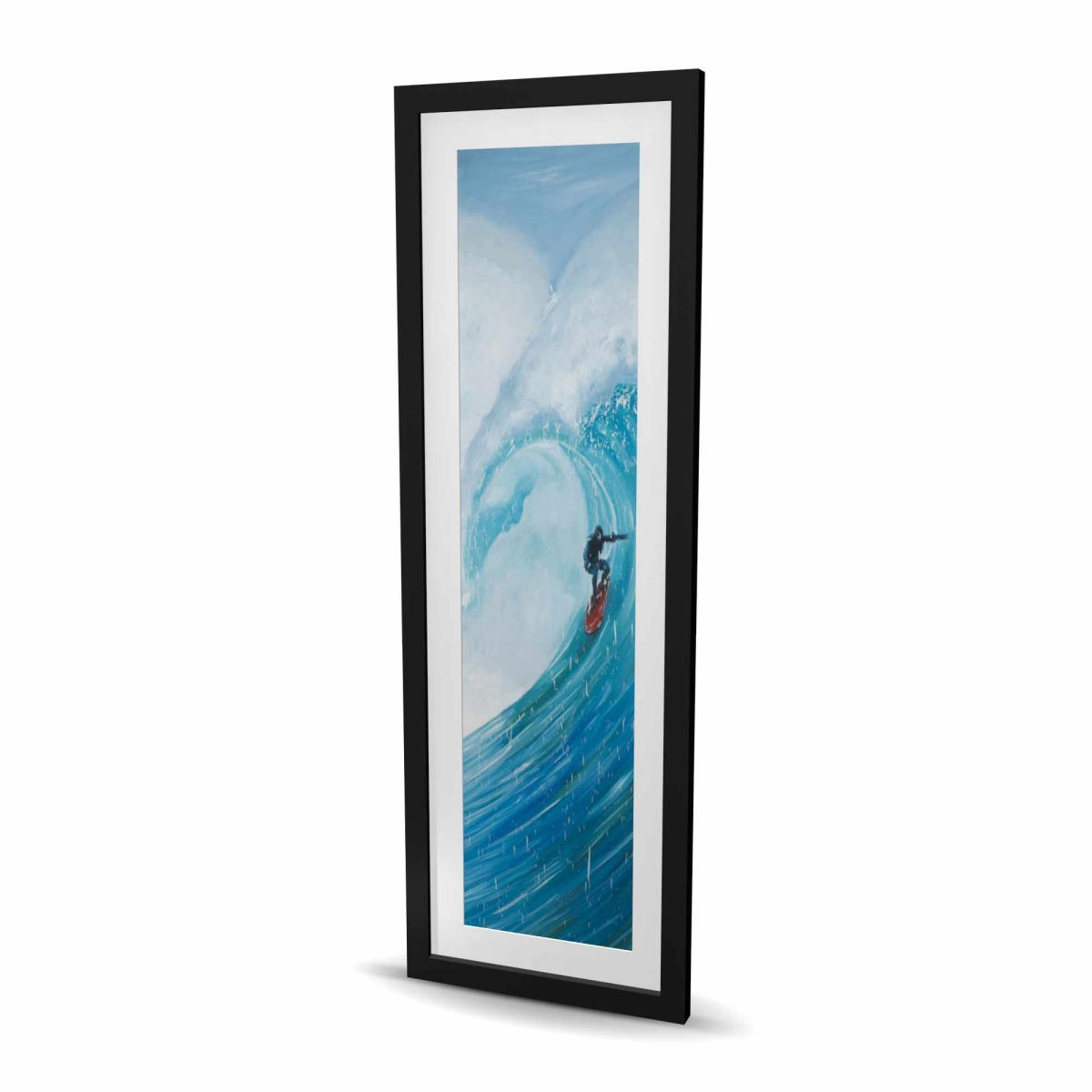 C1FM16486U6UOL 16 x 48 in. Surfer On A Big Wave - Hobbies Blue Framed Matted Print Wall Art