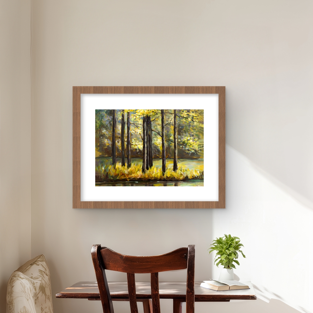 C1FM1620V31XE4 16 x 20 in. Trees in the Middle of the Lake - Green Trees Framed Print Wall Art
