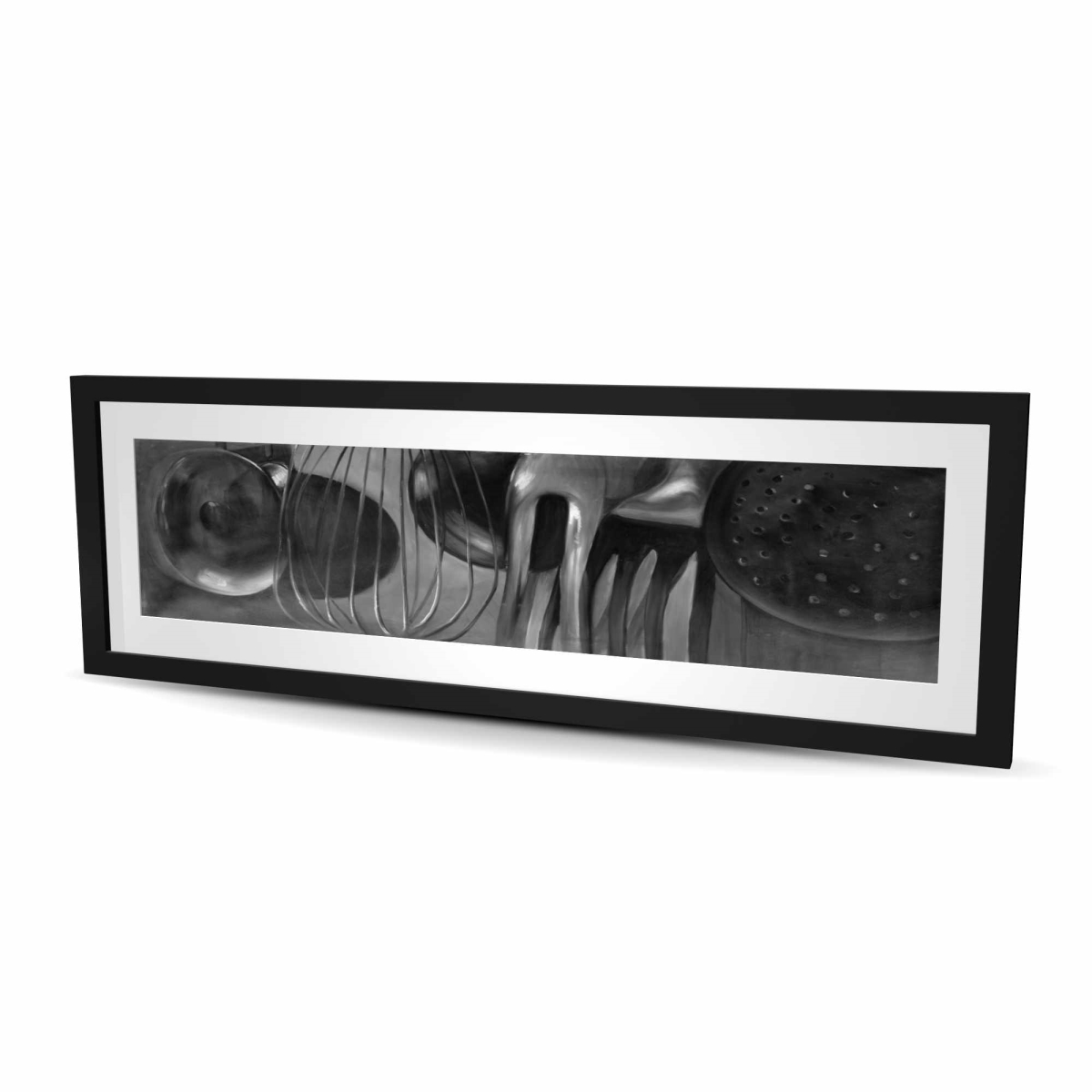 C1FM1648EAFC6A 16 x 48 in. Gray Monochrome Framed Matted Print Wall Art - Kitchen Tools Decor