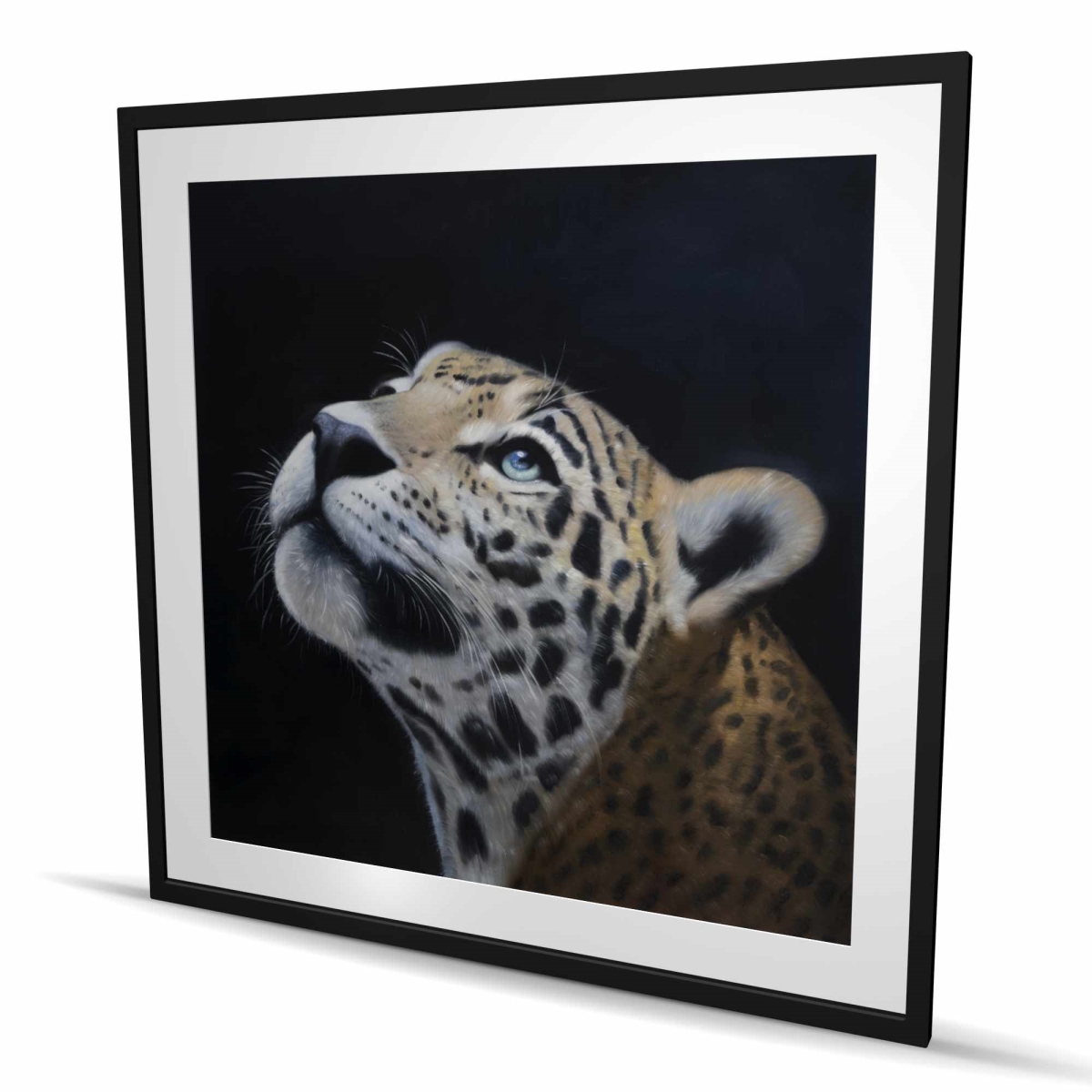 C1FM4848EKQVHZ 48 x 48 in. Realistic Leopard Face - Feline Office Framed Matted Print Wall Art