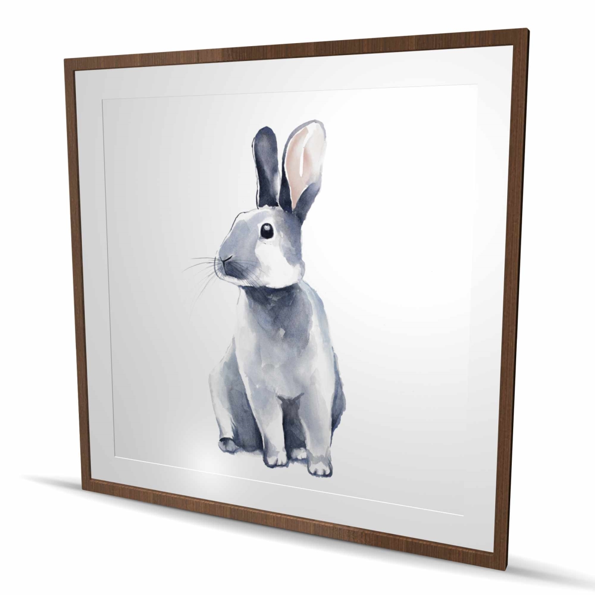 C1FM4848GYBPHW 48 x 48 in. Gray Curious Rabbit - Framed Matted Print Wall Art for Home Decor