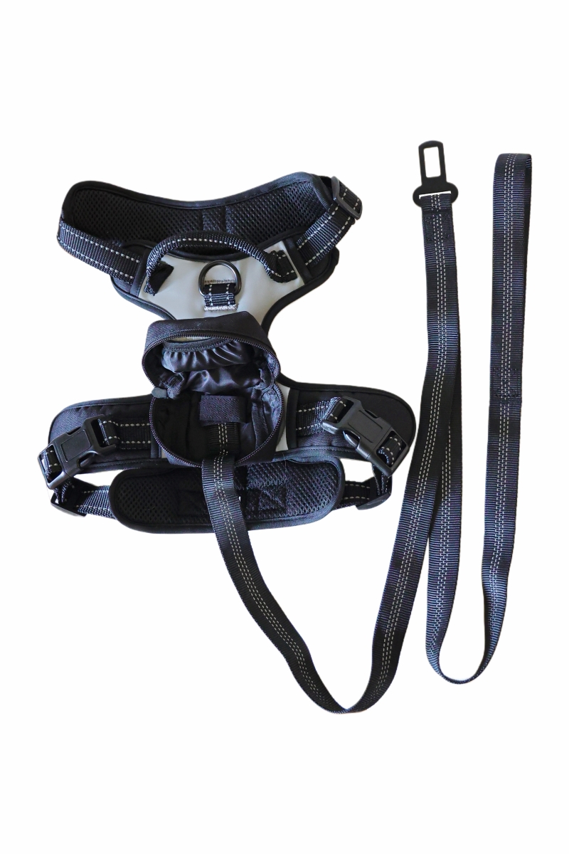 BOP H-1L  BOP H-1S  5-in-1 Reflective Dog Harness with Built-In Leash, Seatbelt Clip, Waste-Bag Pouch, Quick-Fit Buckles Large