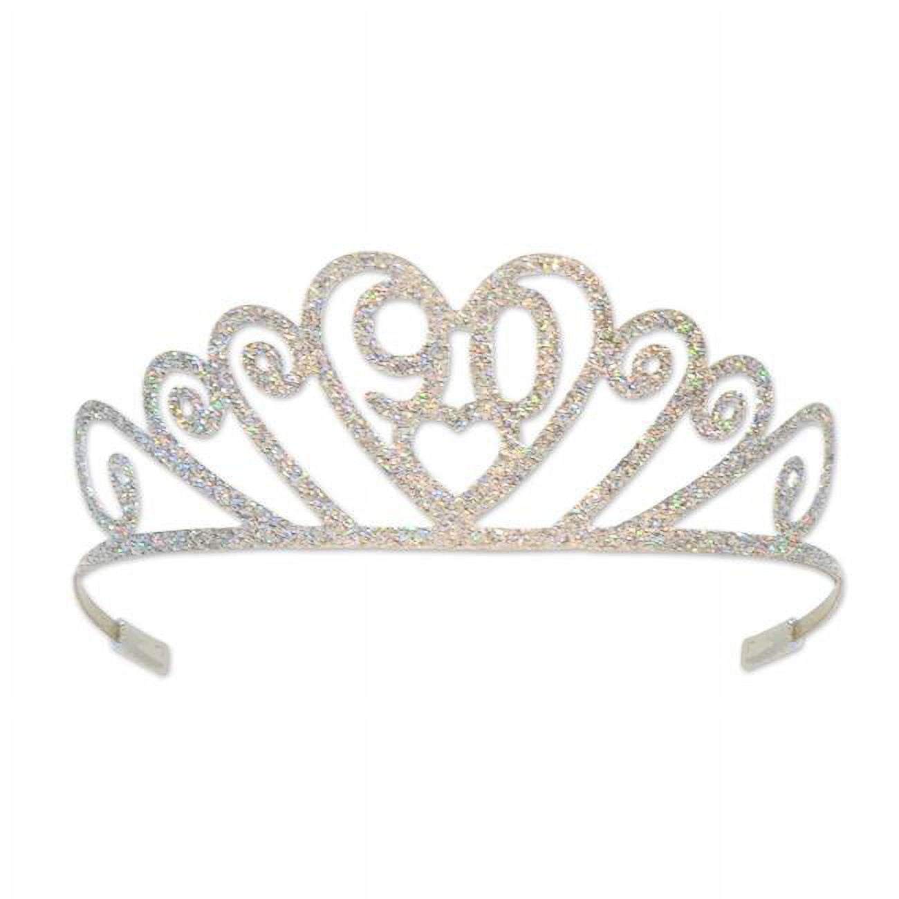 Picture of Beistle 60633-90 Glittered Metal 90 Tiara&#44; White - Pack of 6