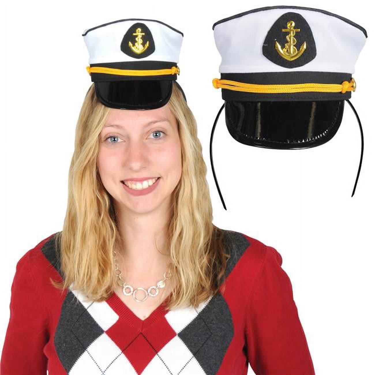 Picture of Beistle 60017 Yacht Captains Cap Headband&#44; Black & White - Pack of 12