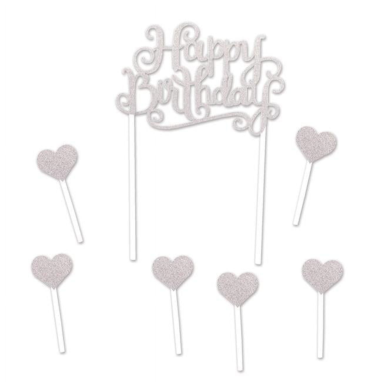 Picture of Beistle 52216-S 5.5 x 8 in. Happy Birthday Cake Topper&#44; Silver - Pack of 12