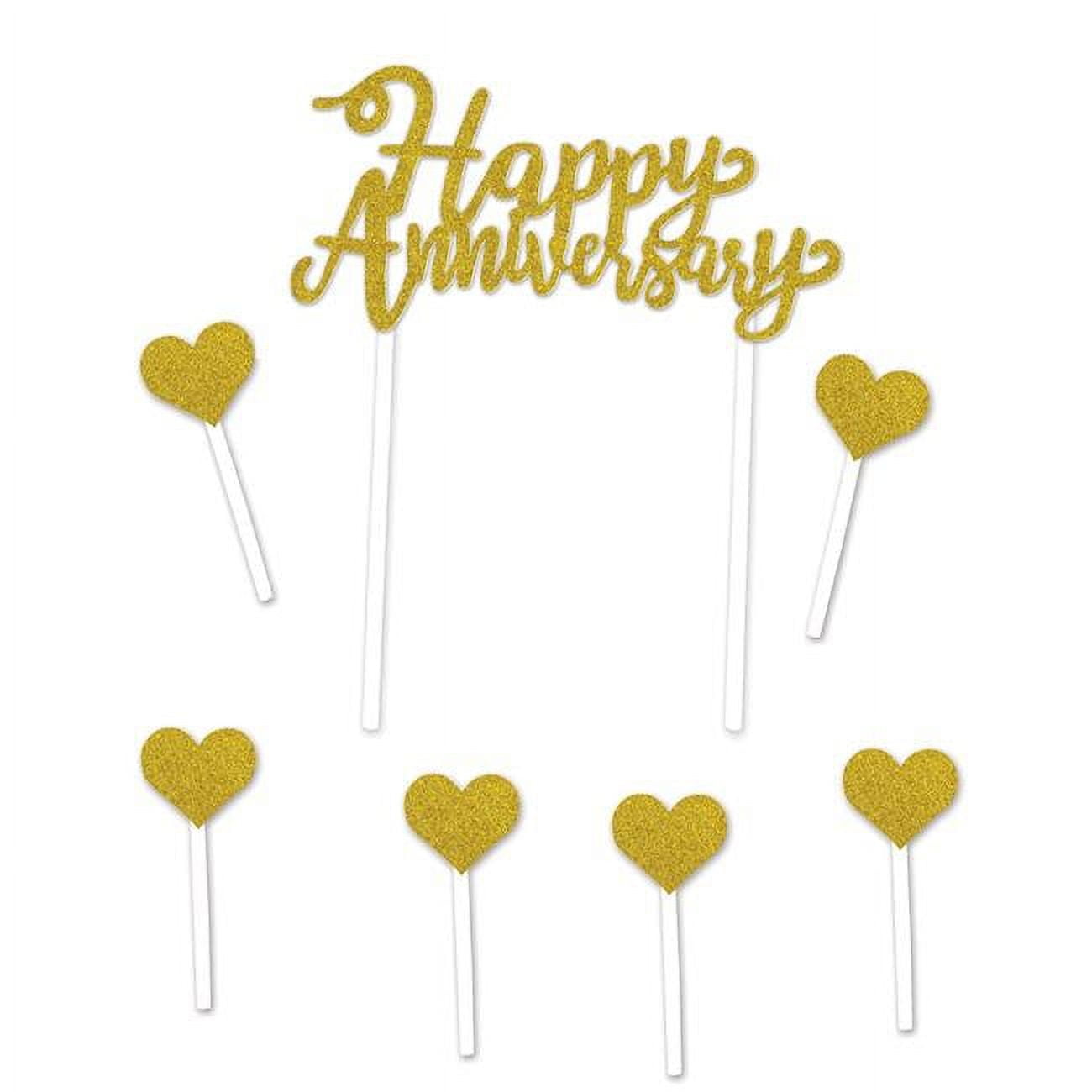 Picture of Beistle 53535-GD 6 x 8 in. Happy Anniversary Cake Topper, Gold - Pack of 12