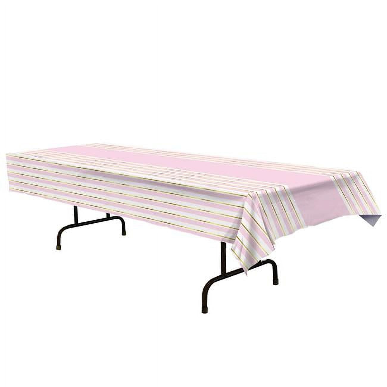 Picture of Beistle 53686 54 x 108 in. Baby Shower Striped Tablecover&#44; Pink & White - Gold