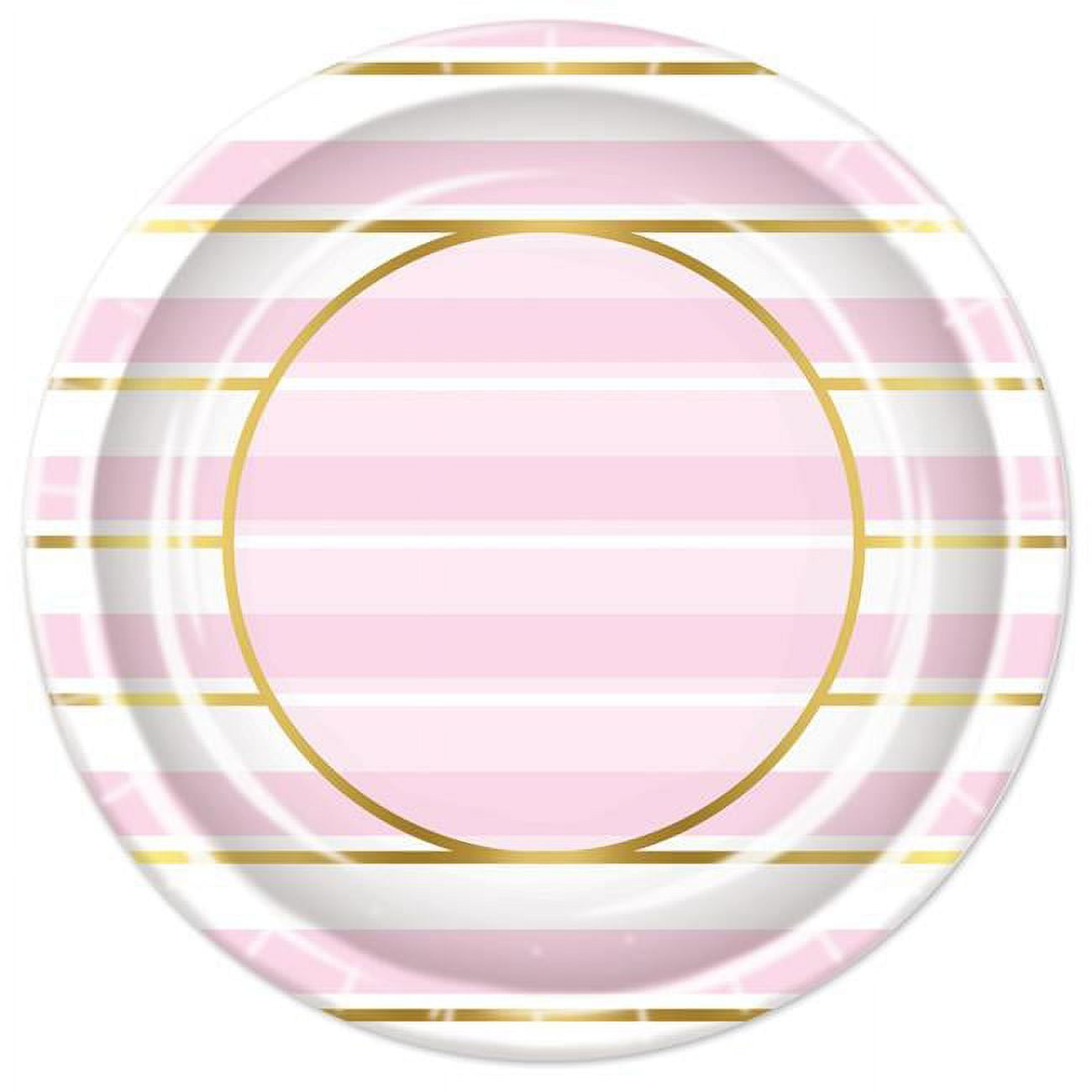 Picture of Beistle 53680 Striped Plates&#44; Pink & White - Gold