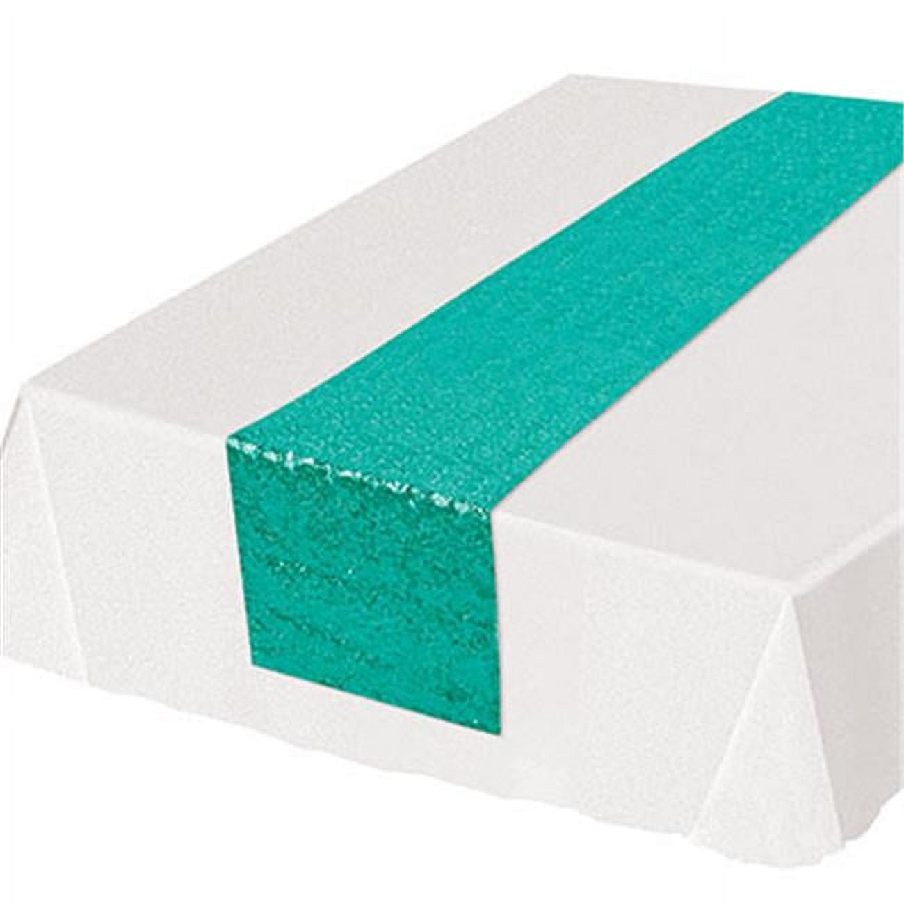 Picture of Beistle 54111-T 11.24 in. x 6 ft. 3 in. Sequined Table Runner&#44; Turquoise - Pack of 12