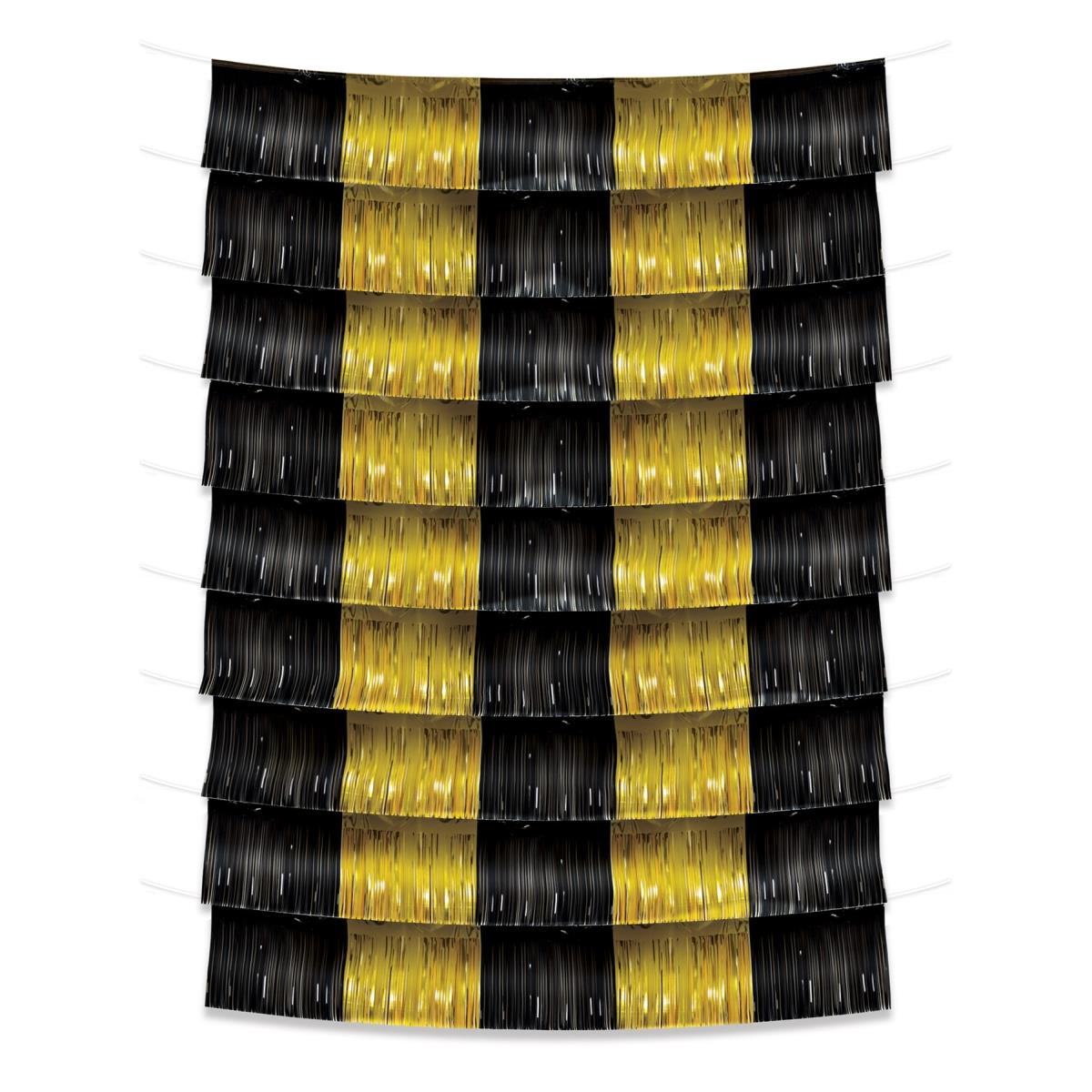 Picture of Beistle 53988-BKGD 9.75 in. x 6 ft. Metallic Fringe Garland Backdrop&#44; Gold & Black - Pack of 12
